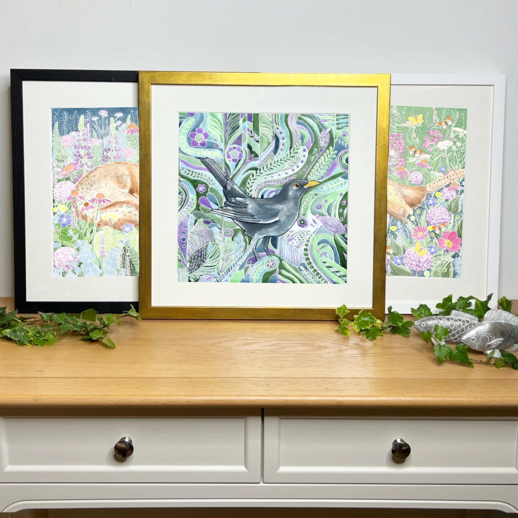 three framed prints Insightful Mr Blackbird .jpg