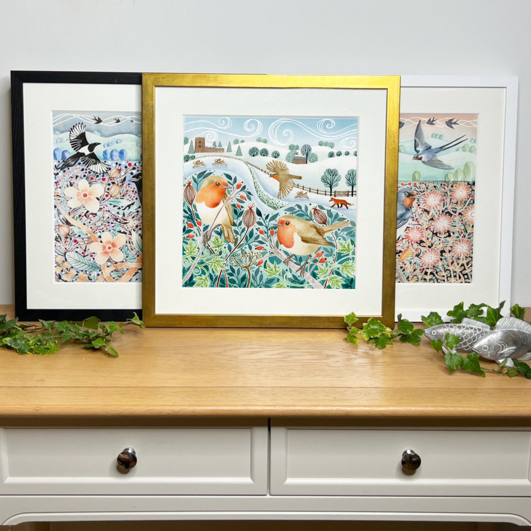 Spring three framed prints winter robins.jpg