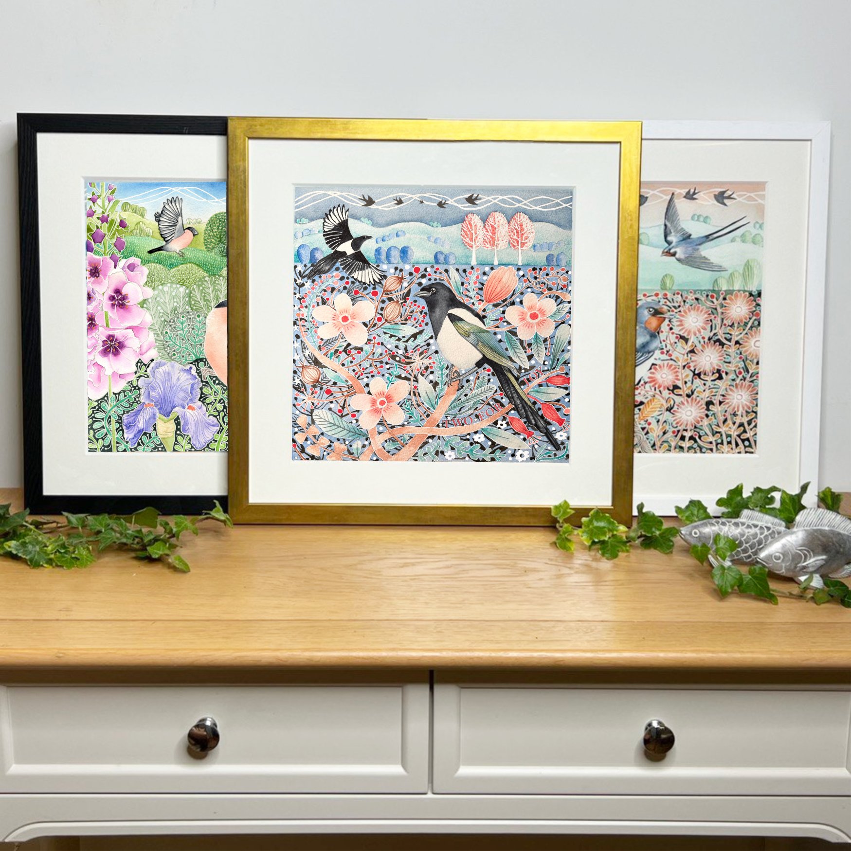 Spring three framed prints magpies.jpg