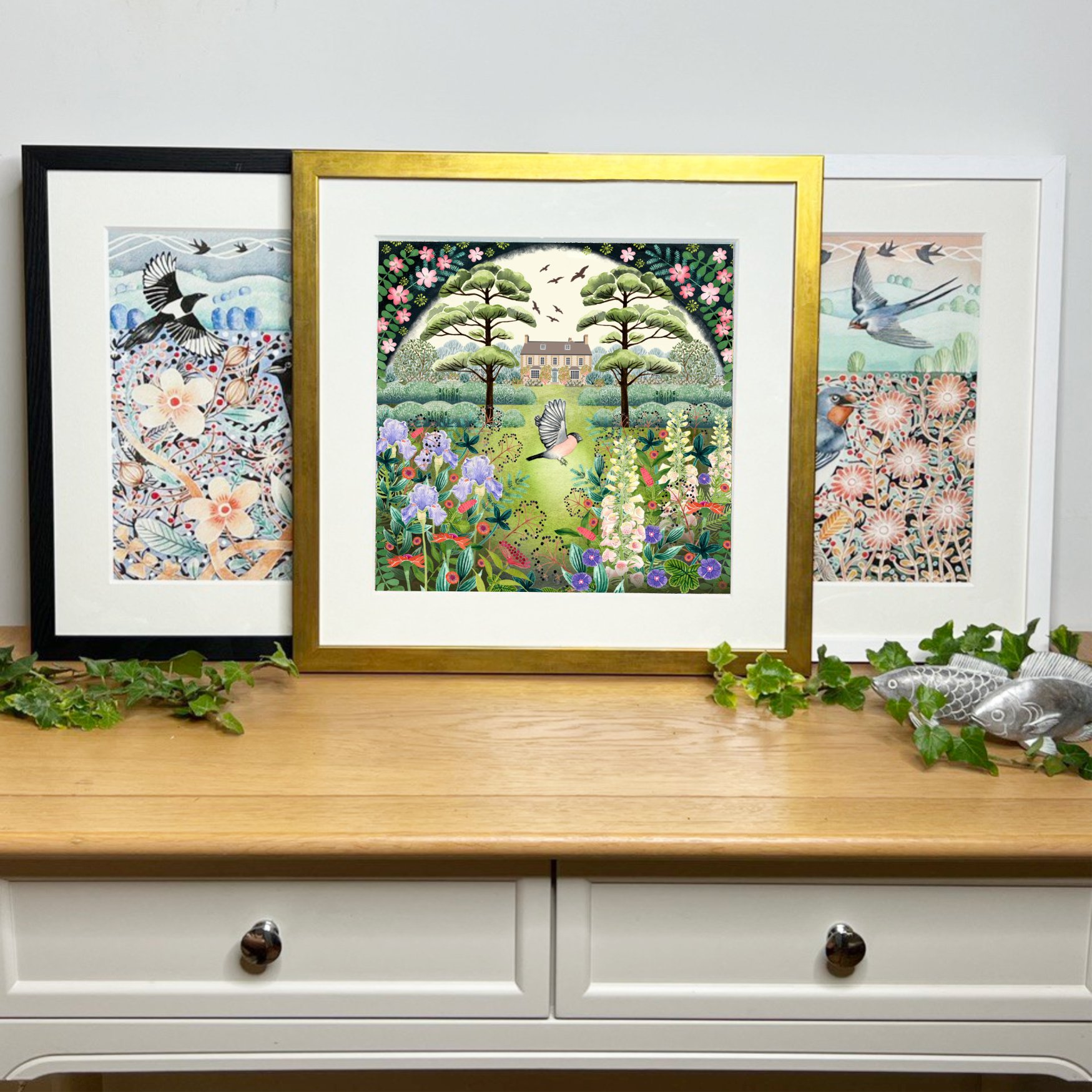 Spring three framed prints english garden.jpg