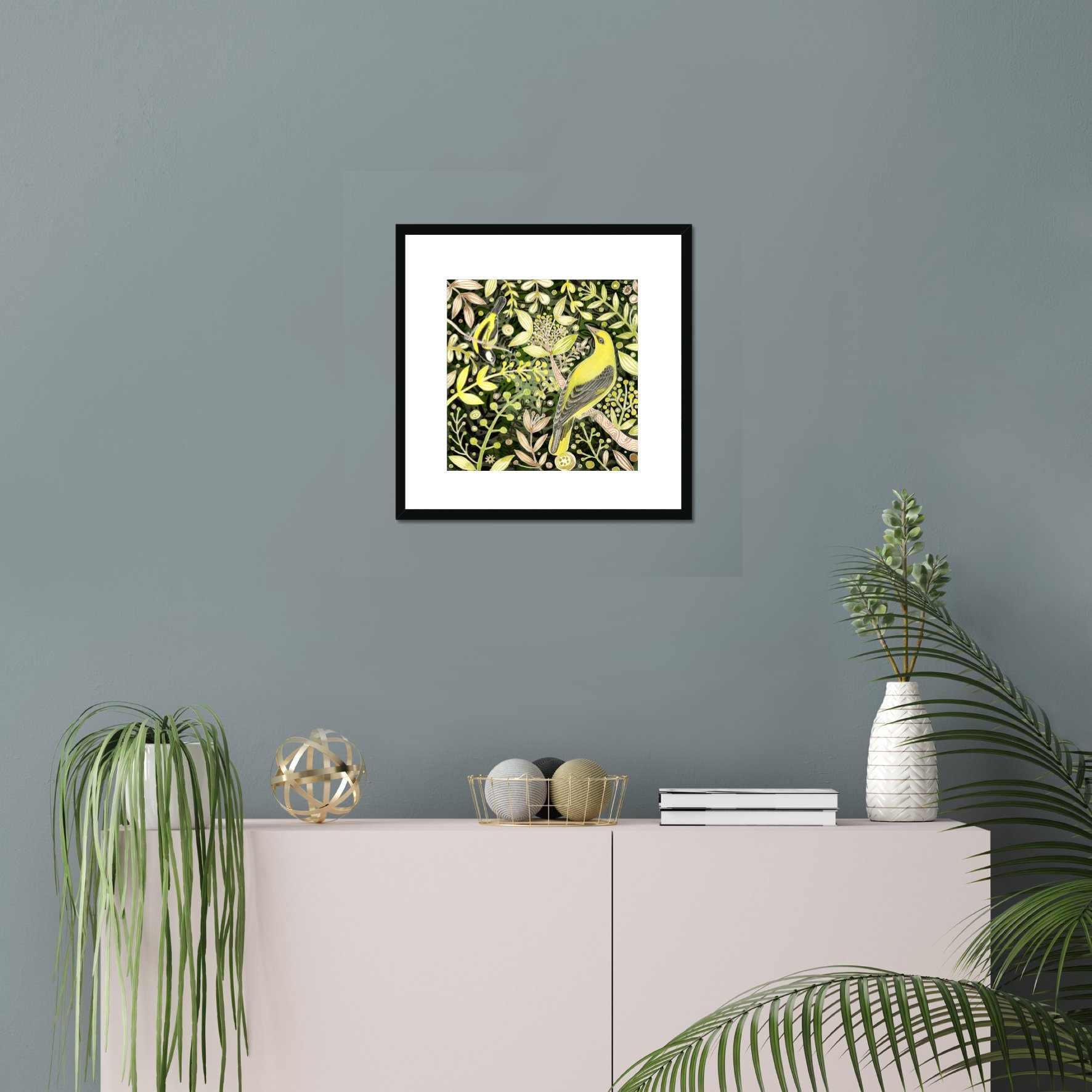 16 inch framed pic Oriole with Great Tit.jpg