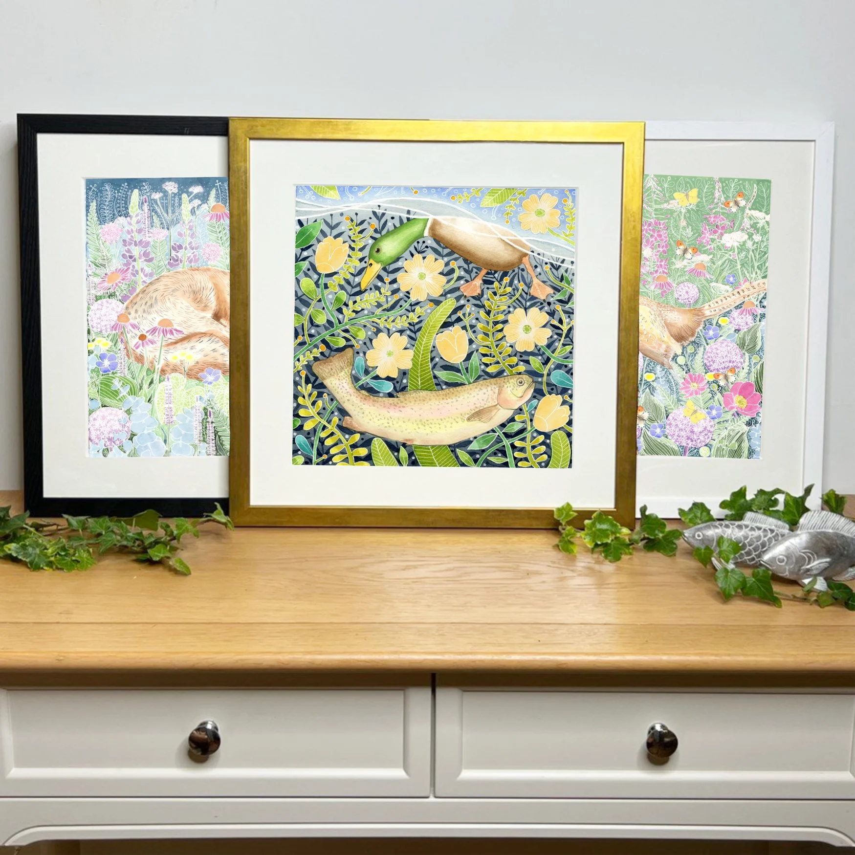 three framed prints  trout and friend.jpg