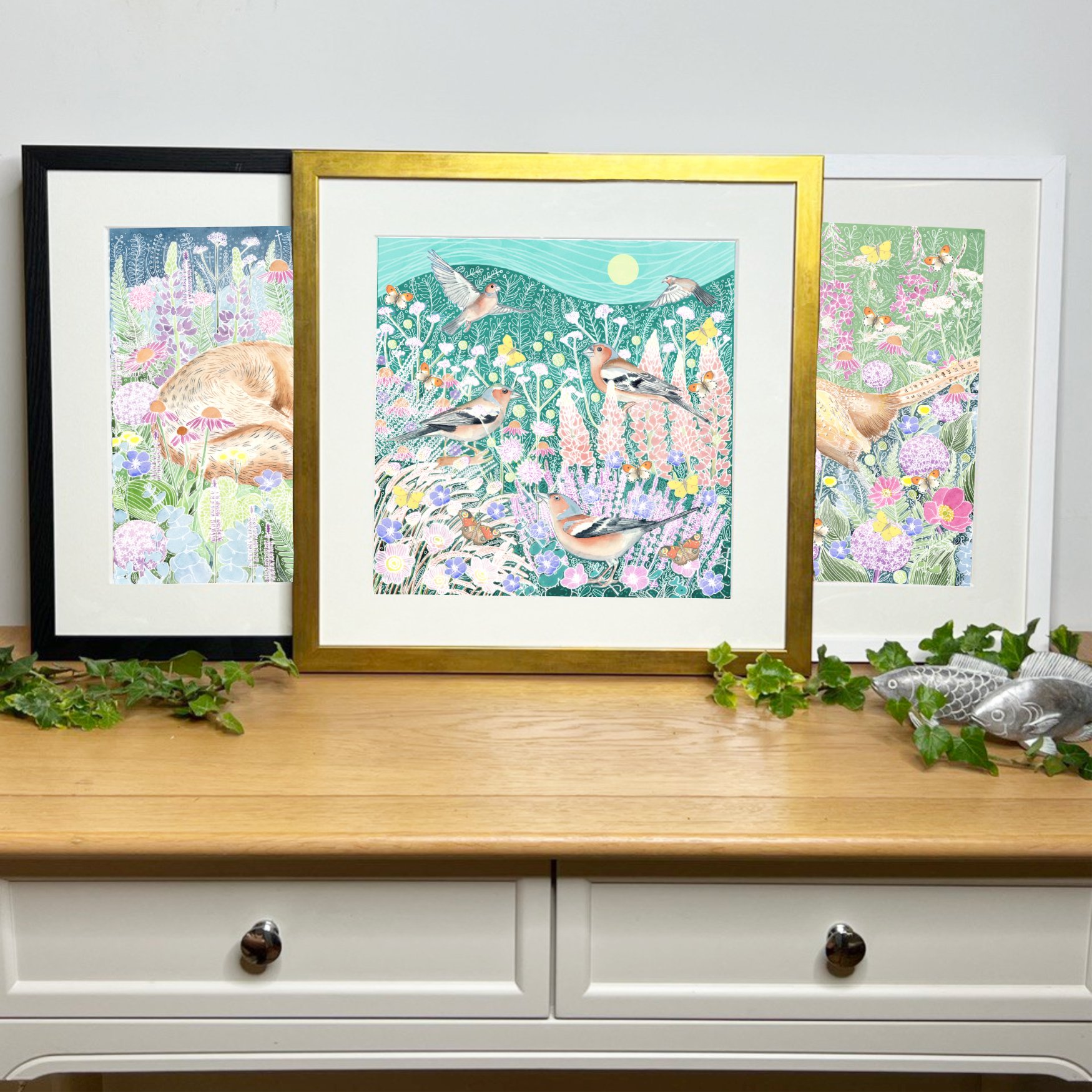 three framed prints A Charm of Chaffinches .jpg