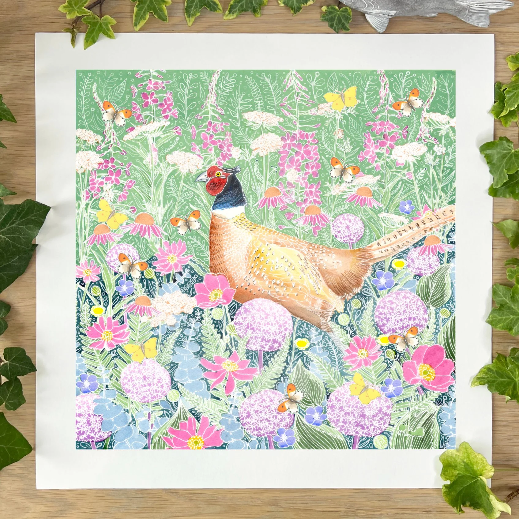Final art print 4cm A pheasant in the garden unframed.jpg