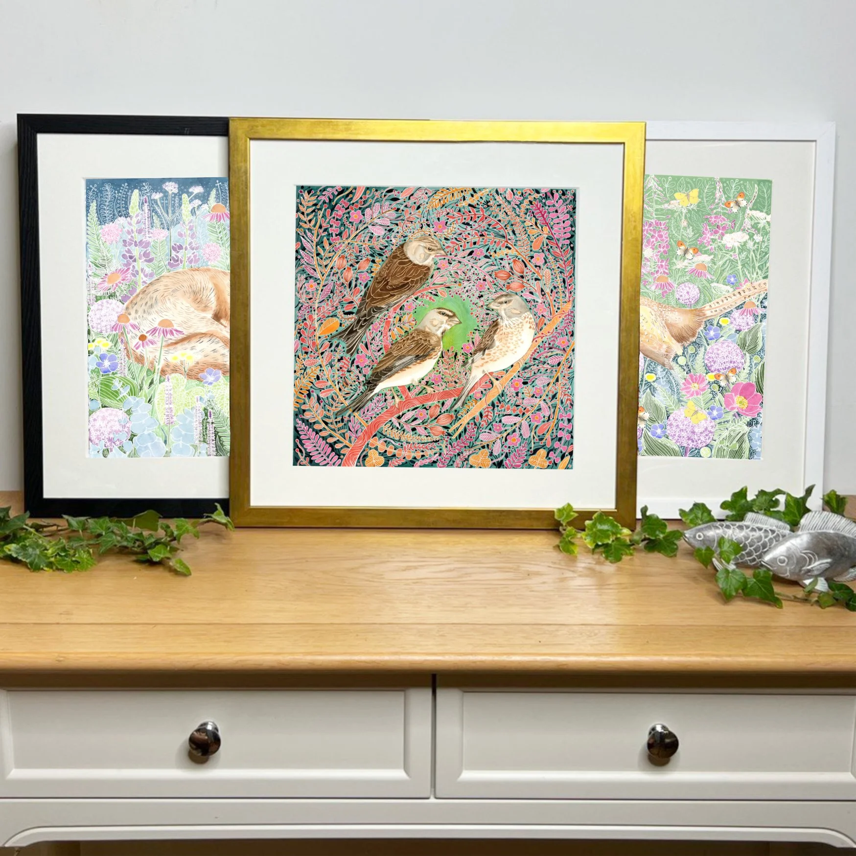 three framed prints A Parcel of Linnets .jpg