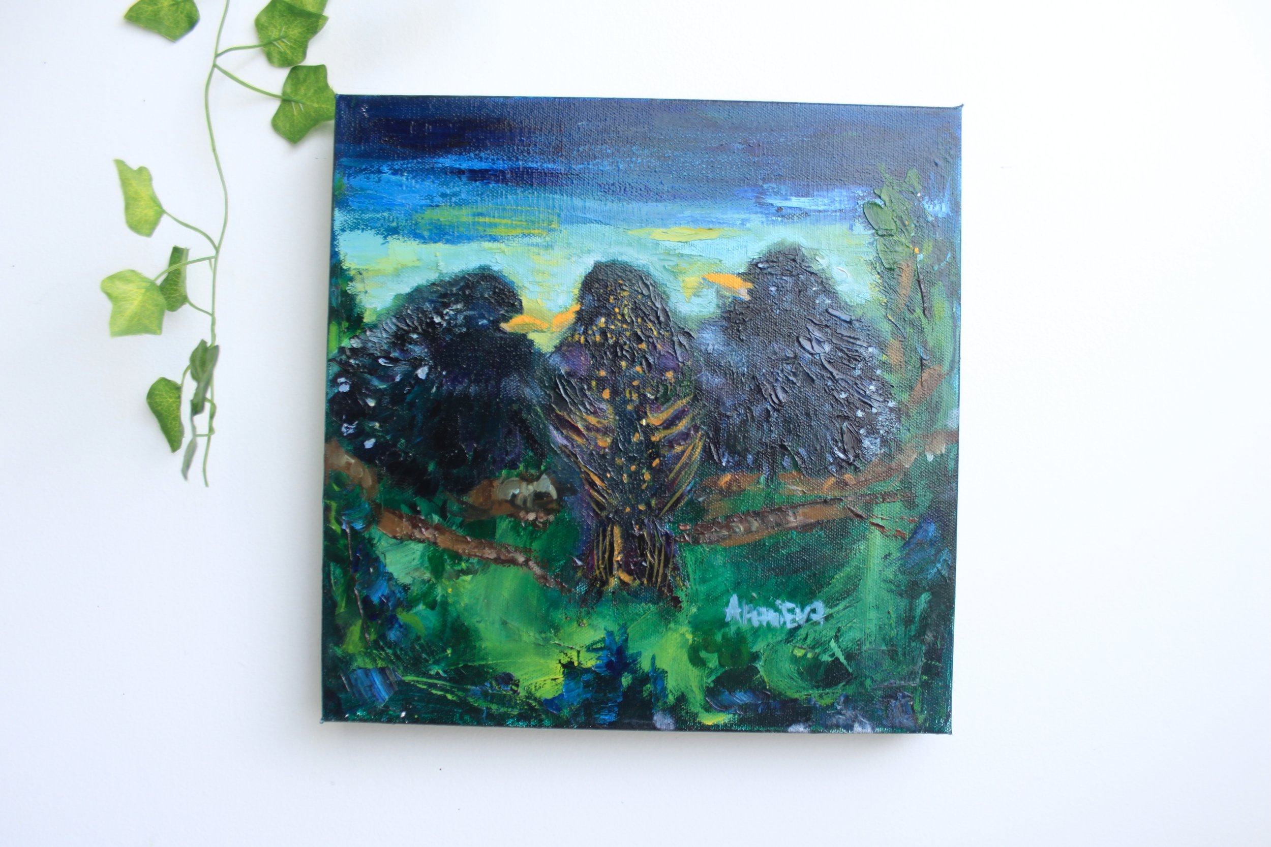starlings oil painting, starling bird, oil painting bird, starlings, original starlings artwork, starling bird art