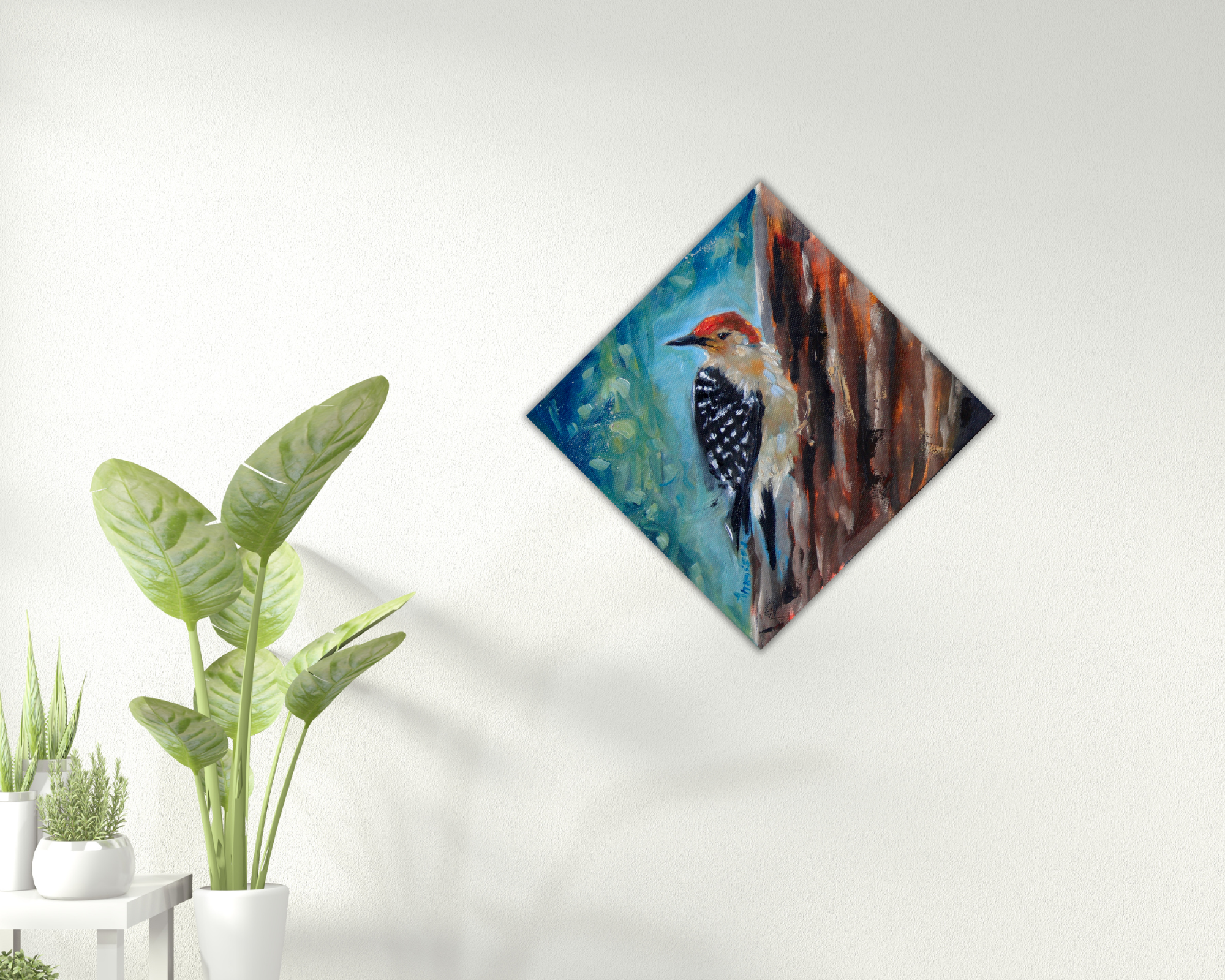 red bellied woodpecker oil painting