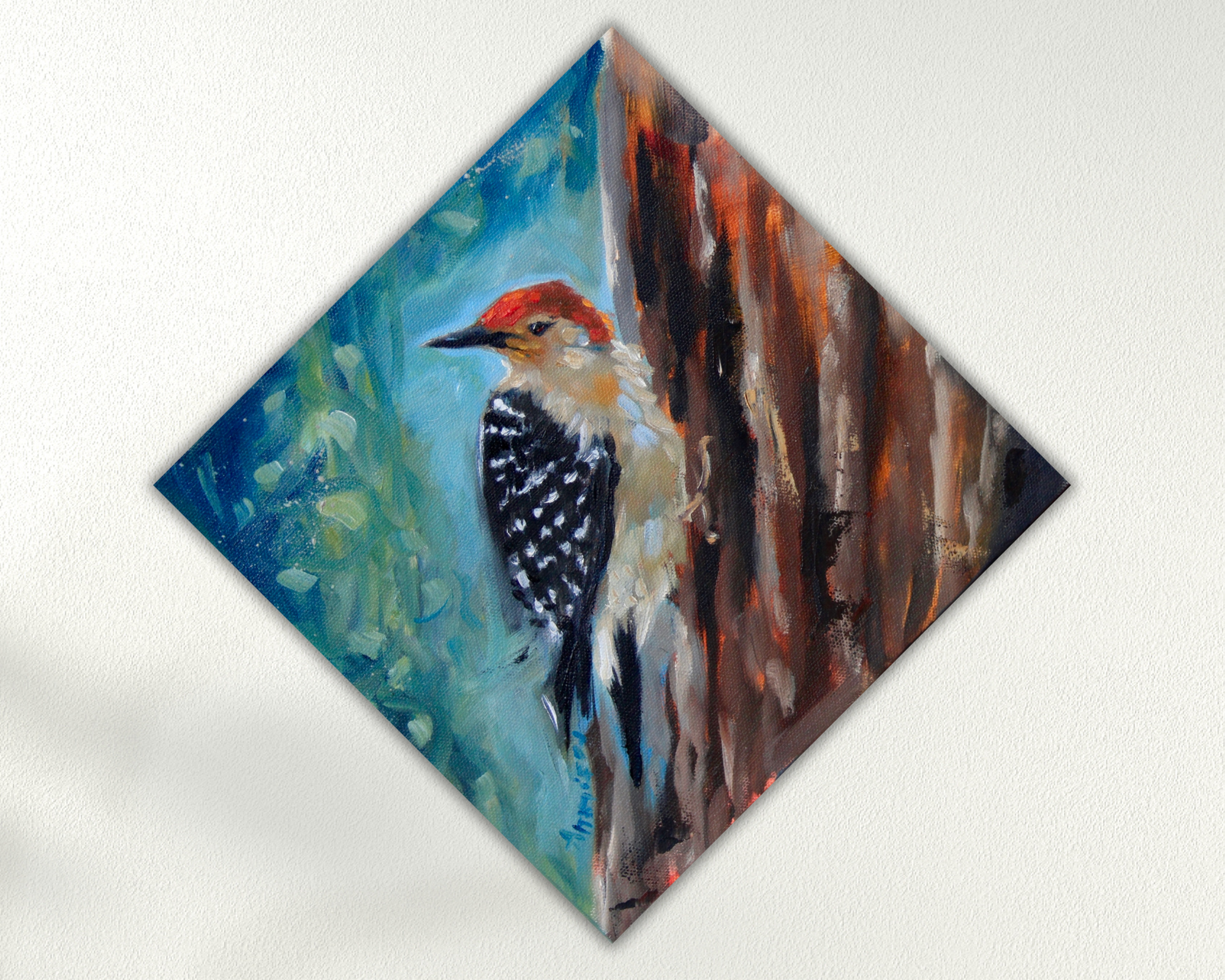 Red Bellied Woodpecker Oil Painting