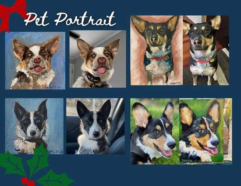 Hey friends! I have a couple of Pet Portrait spots open for Xmas if you know someone that would love that. 
DM me for inquiries! Here are some details:
• They start from $75
• All are oil paintings on paper or canvas
• 50% payment du