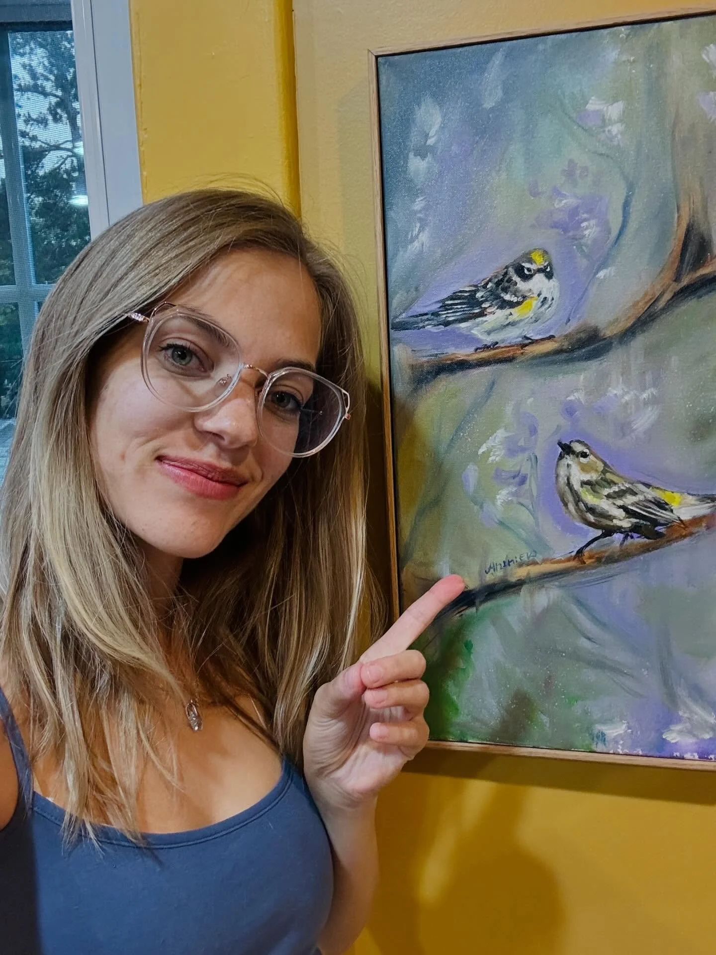 &ldquo;Just a Couple Yellow Rumped Warblers&rdquo; is another painting I will really miss when it&rsquo;s gone. 

Until then, these little cuties will bring me joy in my kitchen, where I can look at them every day on my way out the door (yes my door 