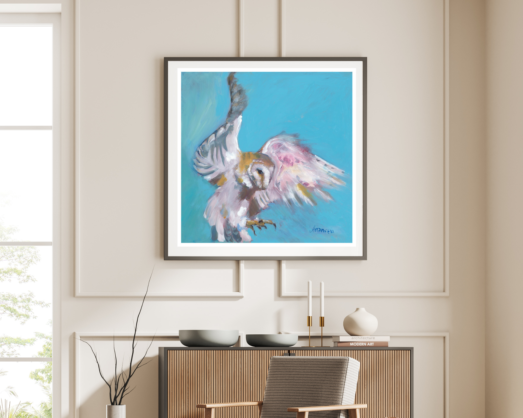 high quality print of a barn owl