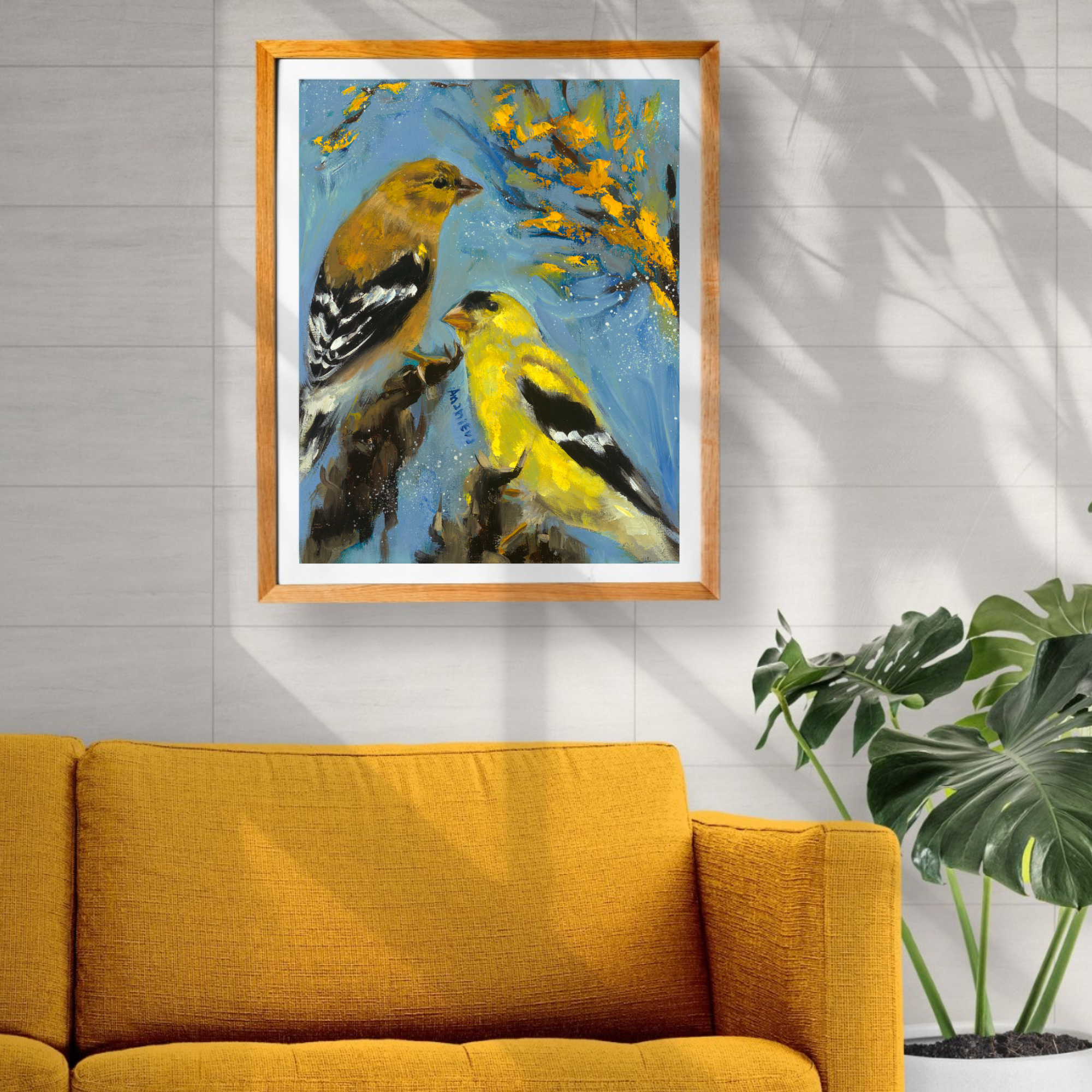 Goldfinches Colorful Bird Artwork