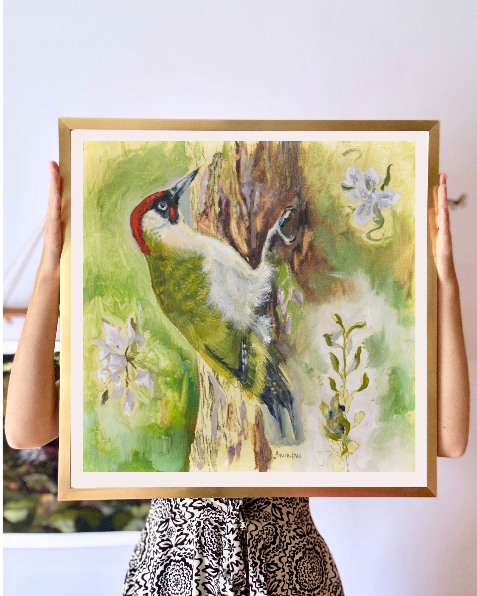 green woodpecker print framed