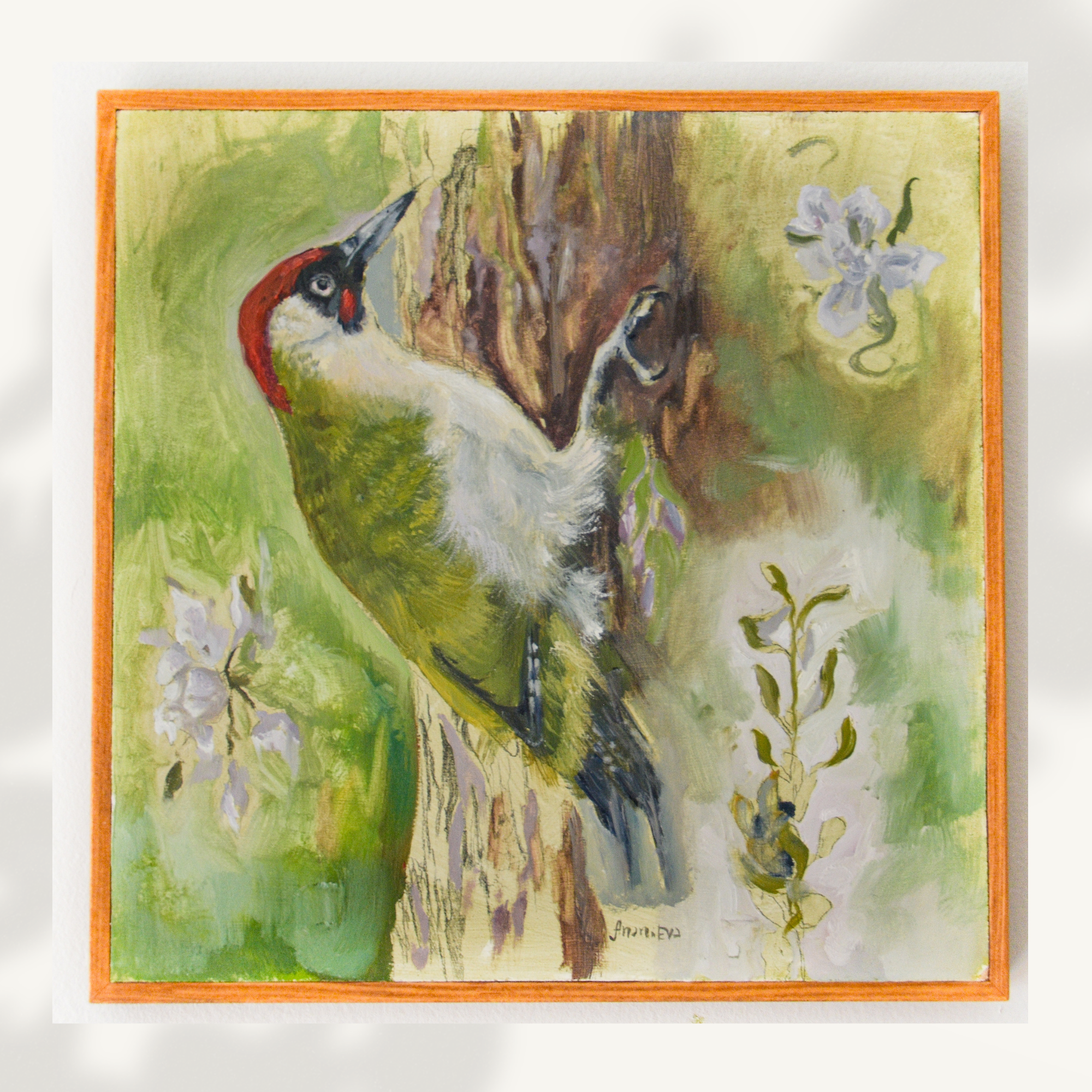 Green Woodpecker Oil Painting
