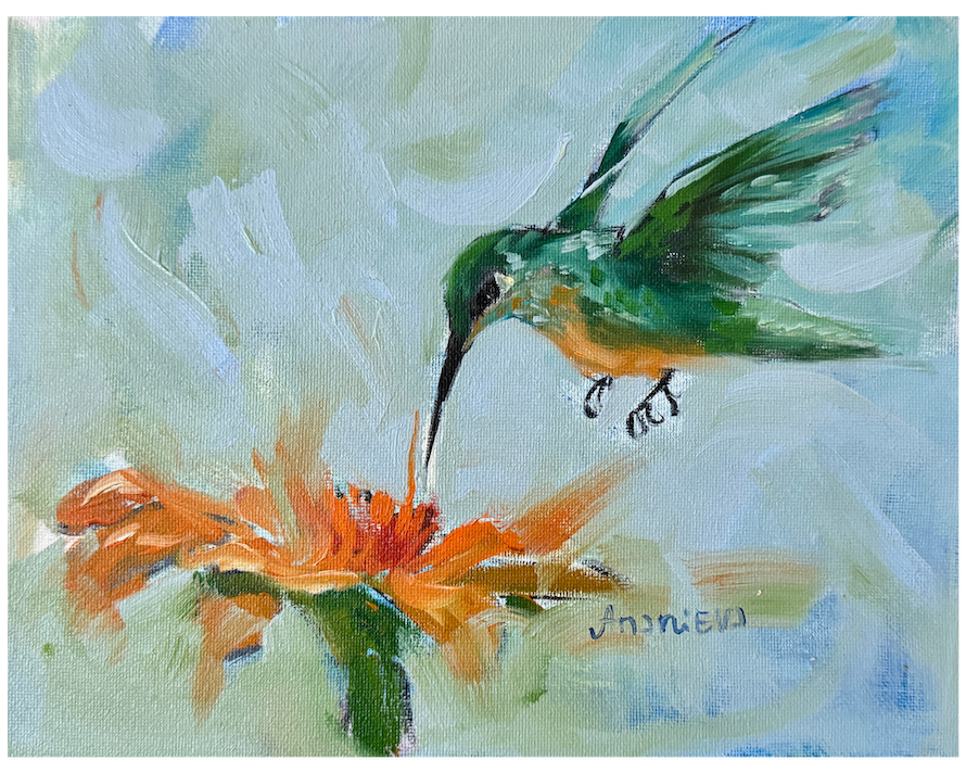 Hummingbird Oil Painting