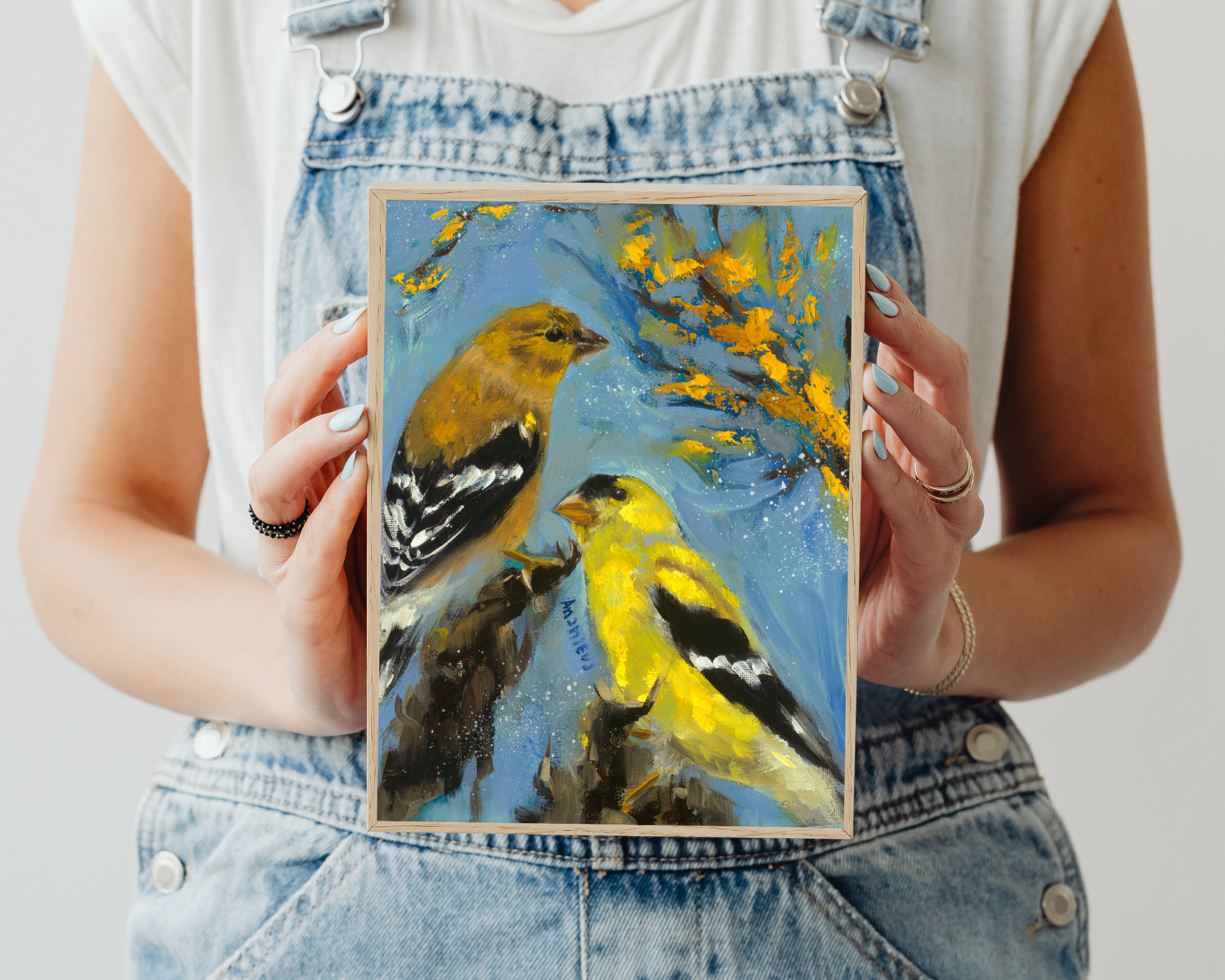 framed goldfinch oil painting, original goldfinch oil painting