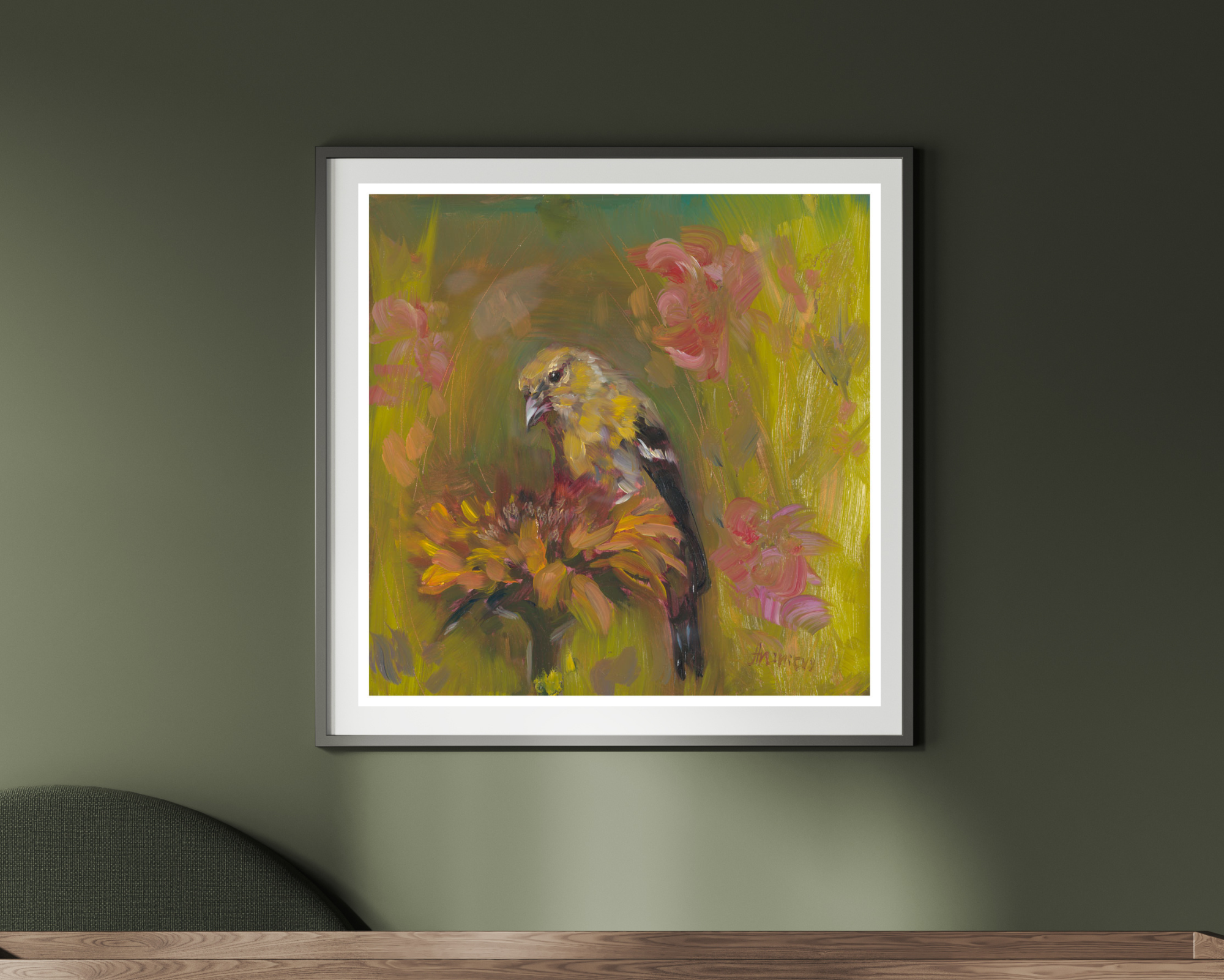 framed goldfinch print oil painting