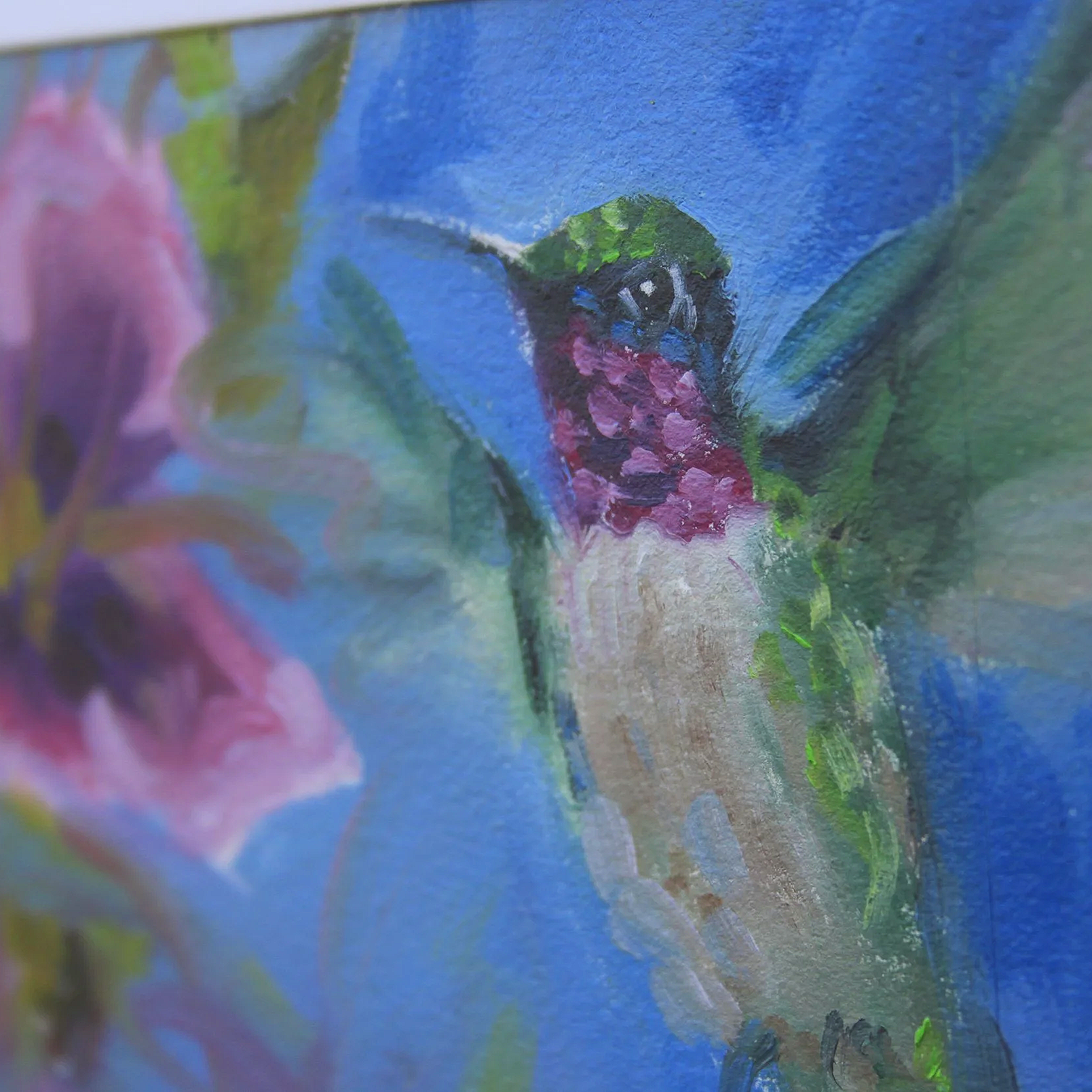 *SOLD* Ruby Throated Hummingbird Oil Painting