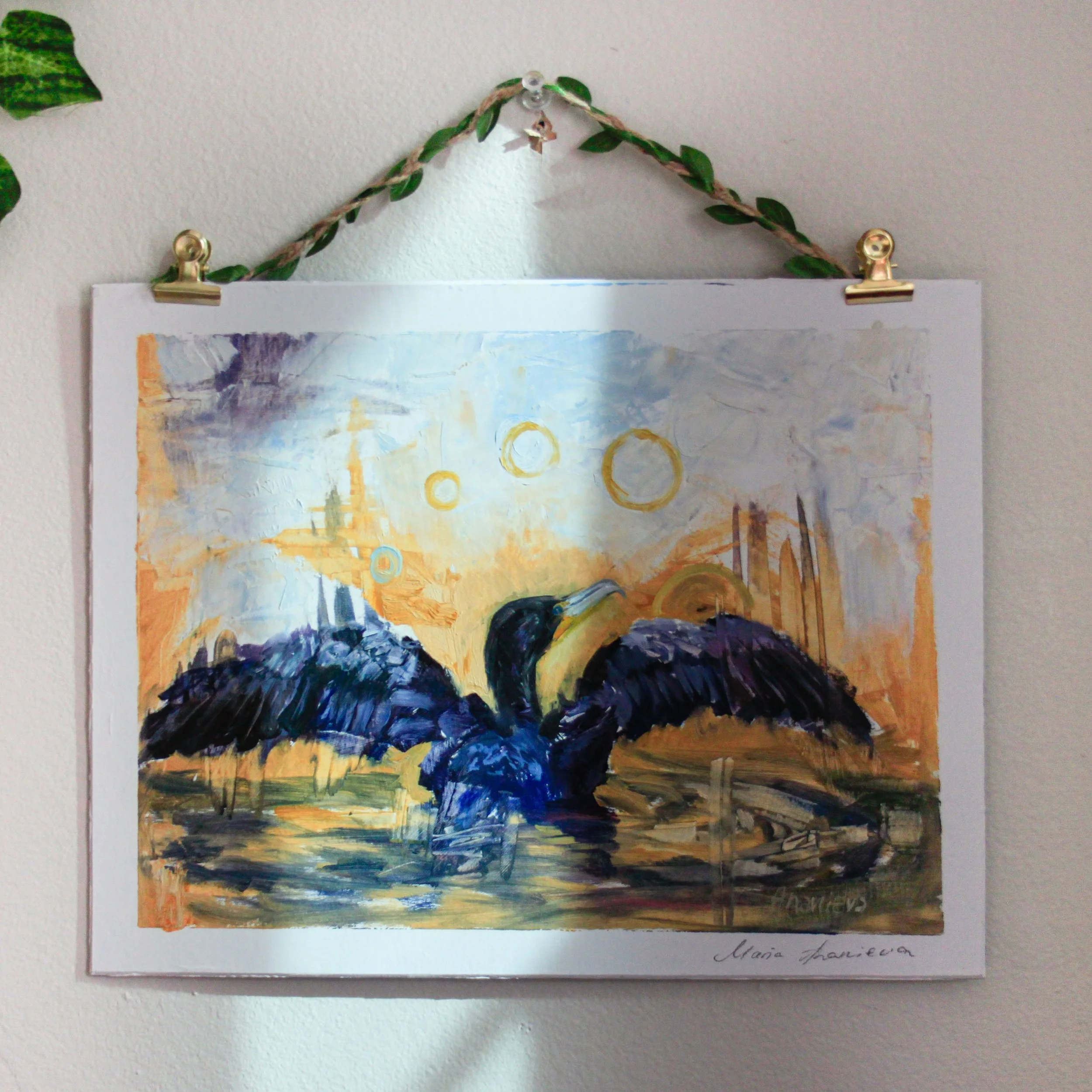 Double Crested Cormorant Oil Painting