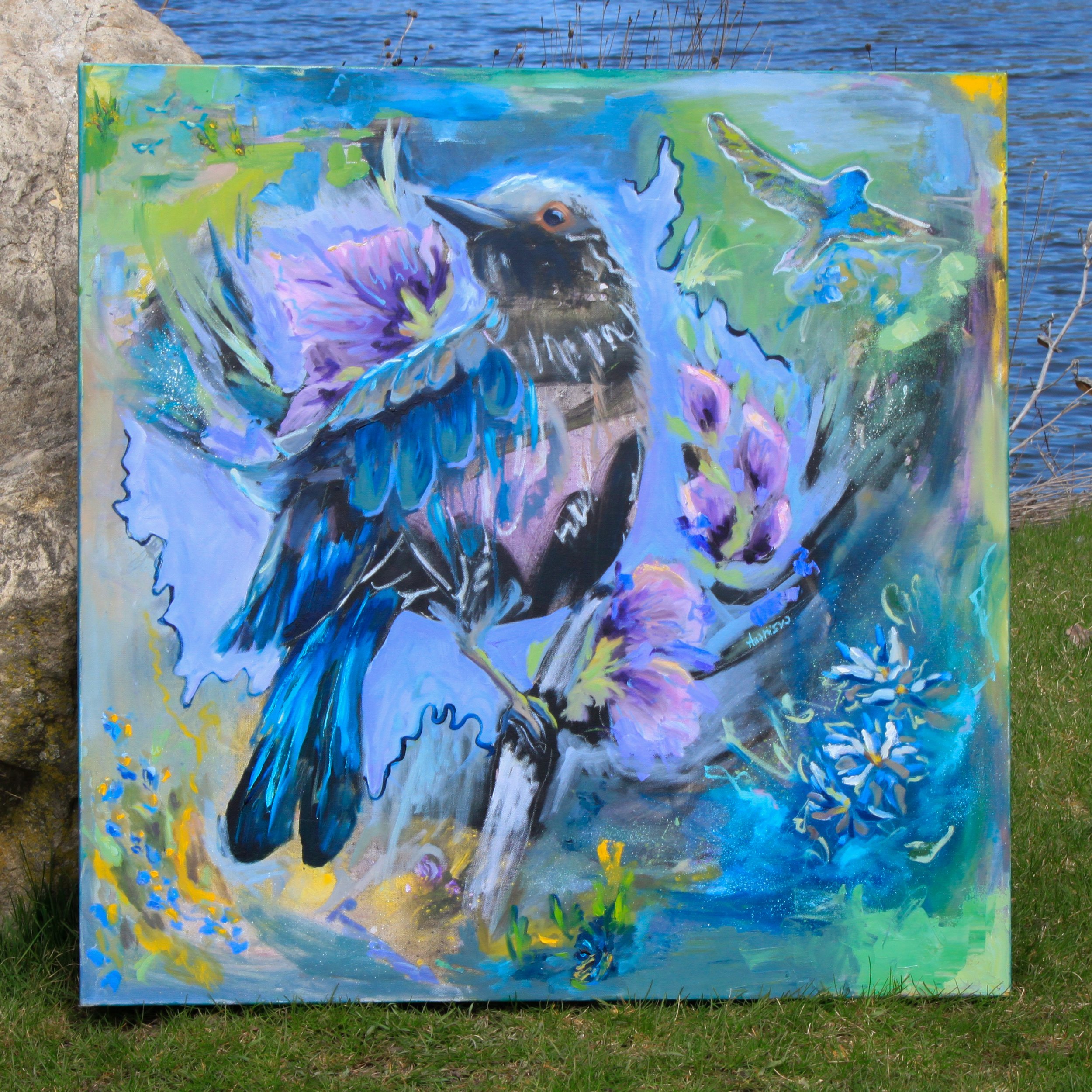 Whimsical Bird Oil Painting