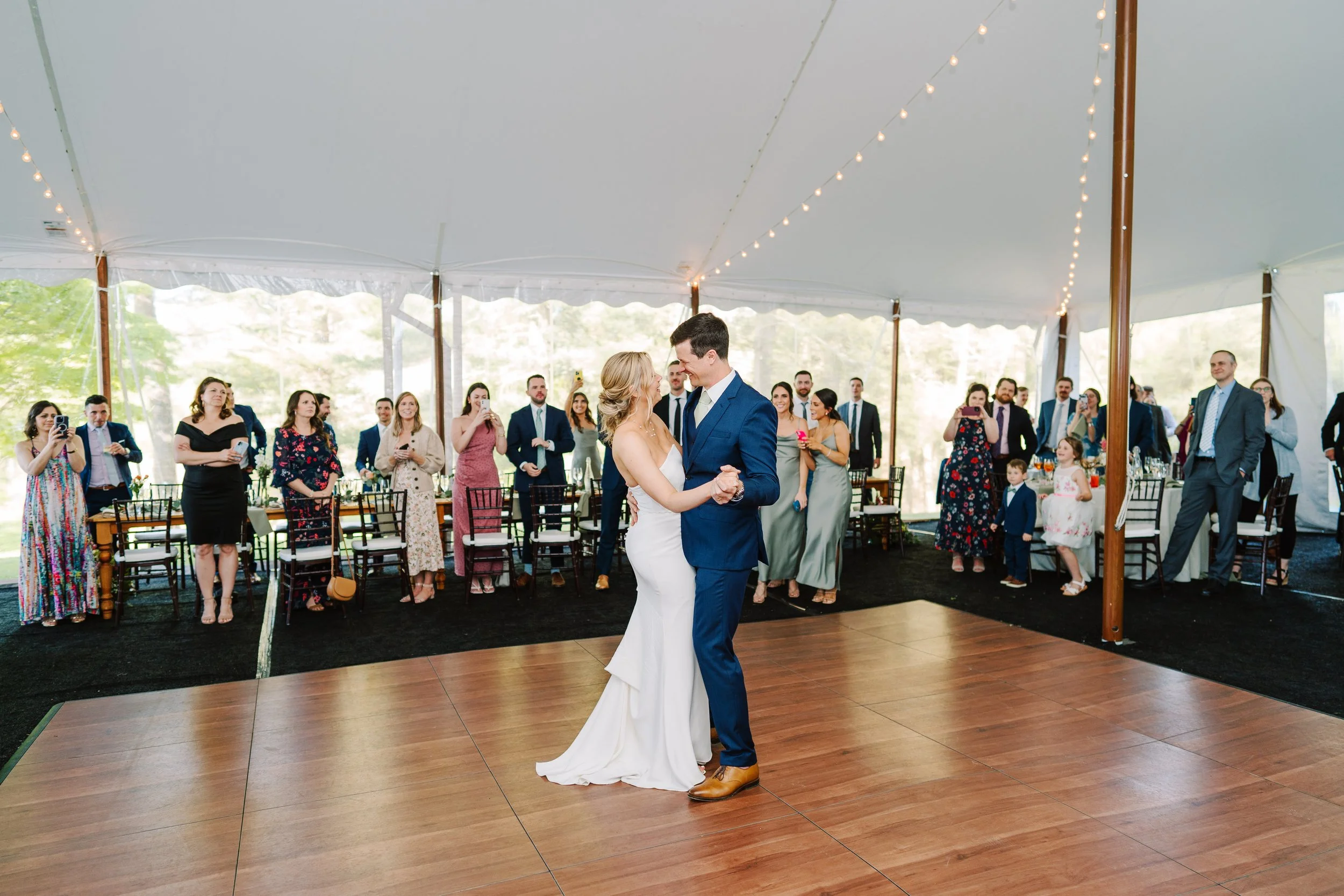 Bride and groom's first dance at their wedding reception.
