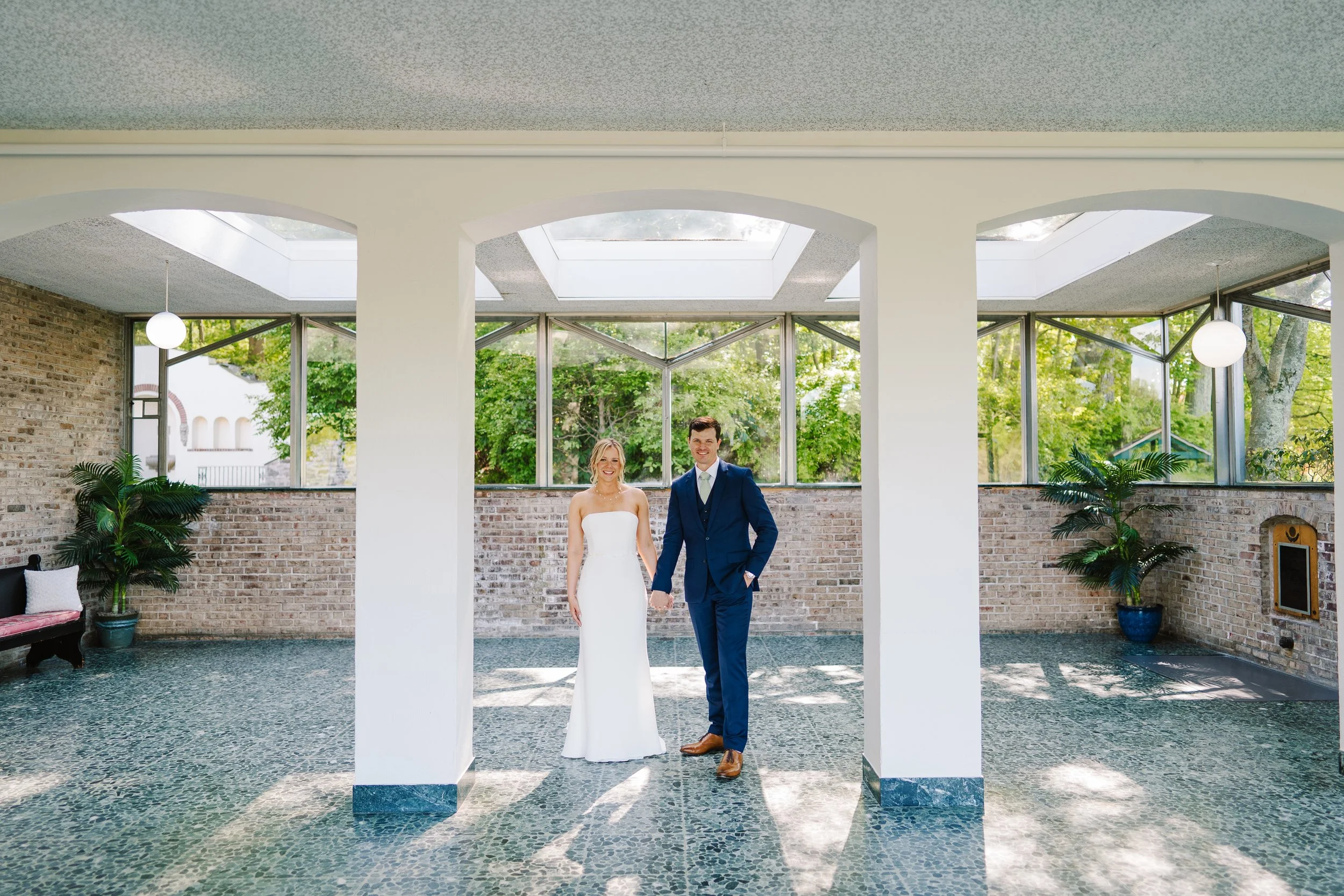 Bride and Groom in the solarium at The Willows at Villanova