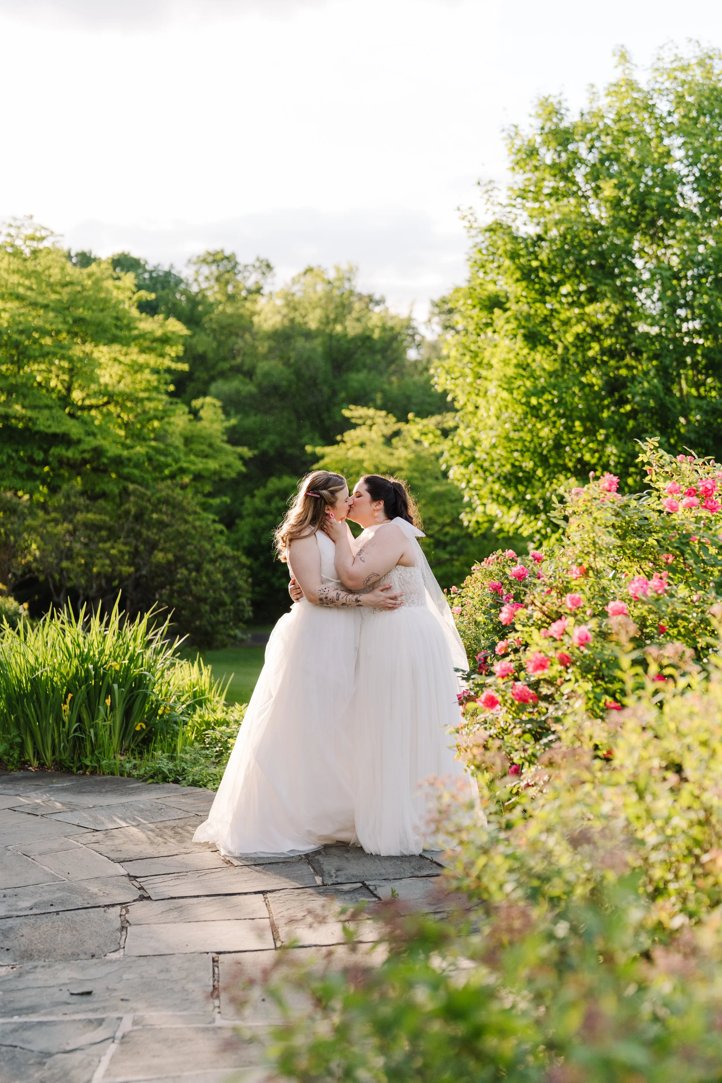 Bride's kissing at sunset at The Willows at Villanova