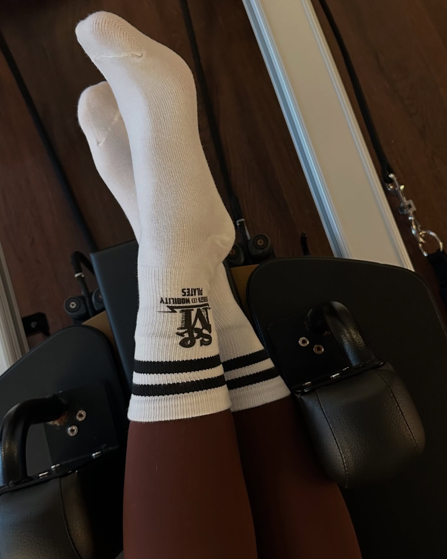 Well - I thought I was ordering grip socks with my logo on them, but sadly they came with no grip. But they&rsquo;re still cute! Come to class and get some free socks! 
Thank you for the 📸 @club.bodied 

#freeshit #pilateswithfriends #seattlepilates