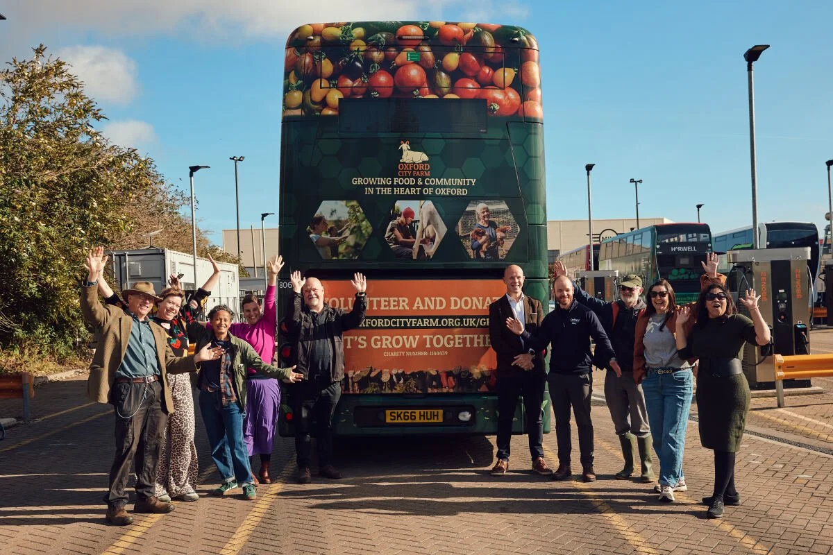 Oxford City Farm meets specially branded bus courtesy of Oxford Bus Company
