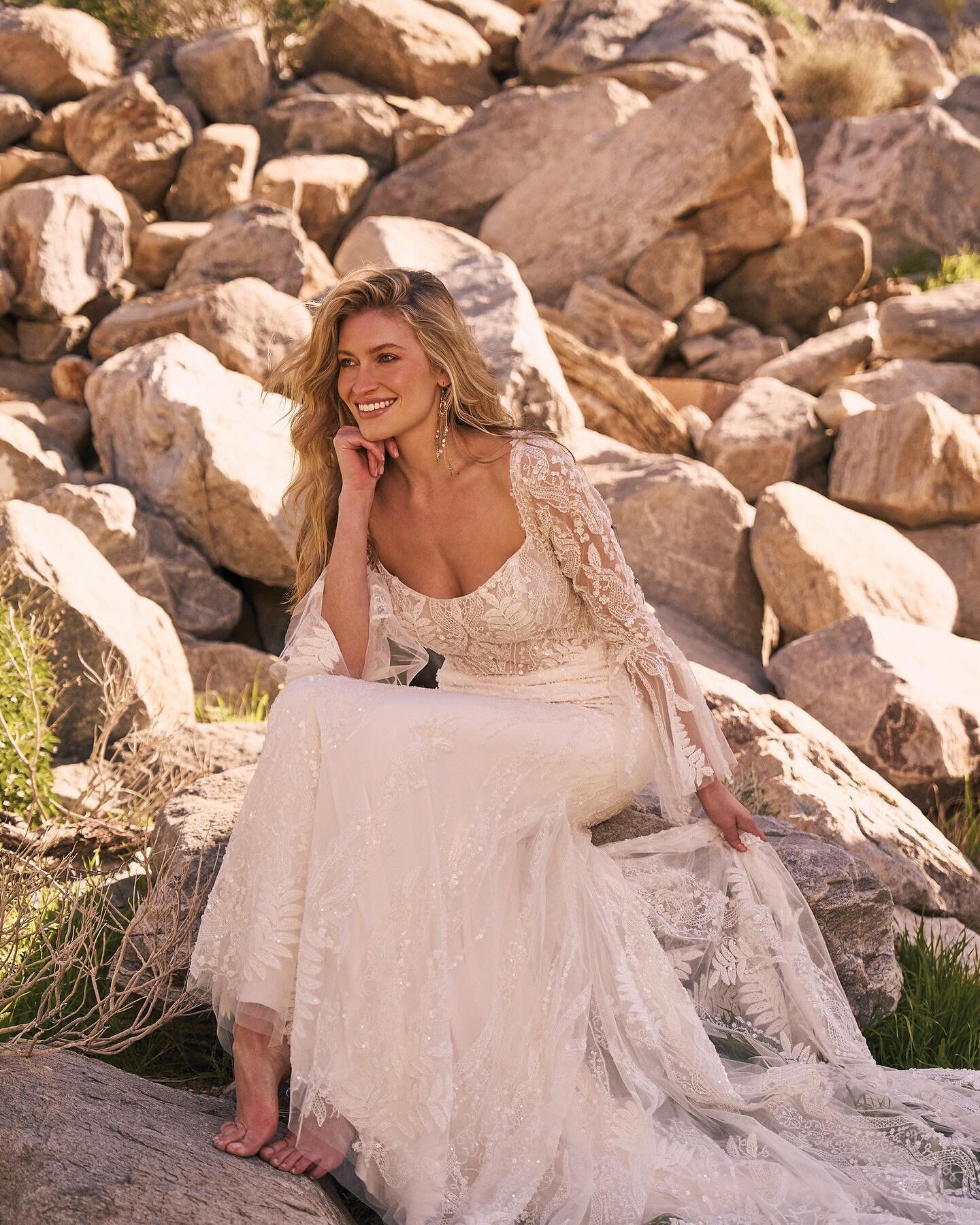 This brand new beaded, boho fit n flare is jaw dropping! It&rsquo;s for sure a &ldquo;must see in person&rdquo; kind of dress ❤️ 

Lillian West style 66307 is available to try on now!

#lillianwest #ivorylacebridal #longsleeveweddingdress #keyholebac