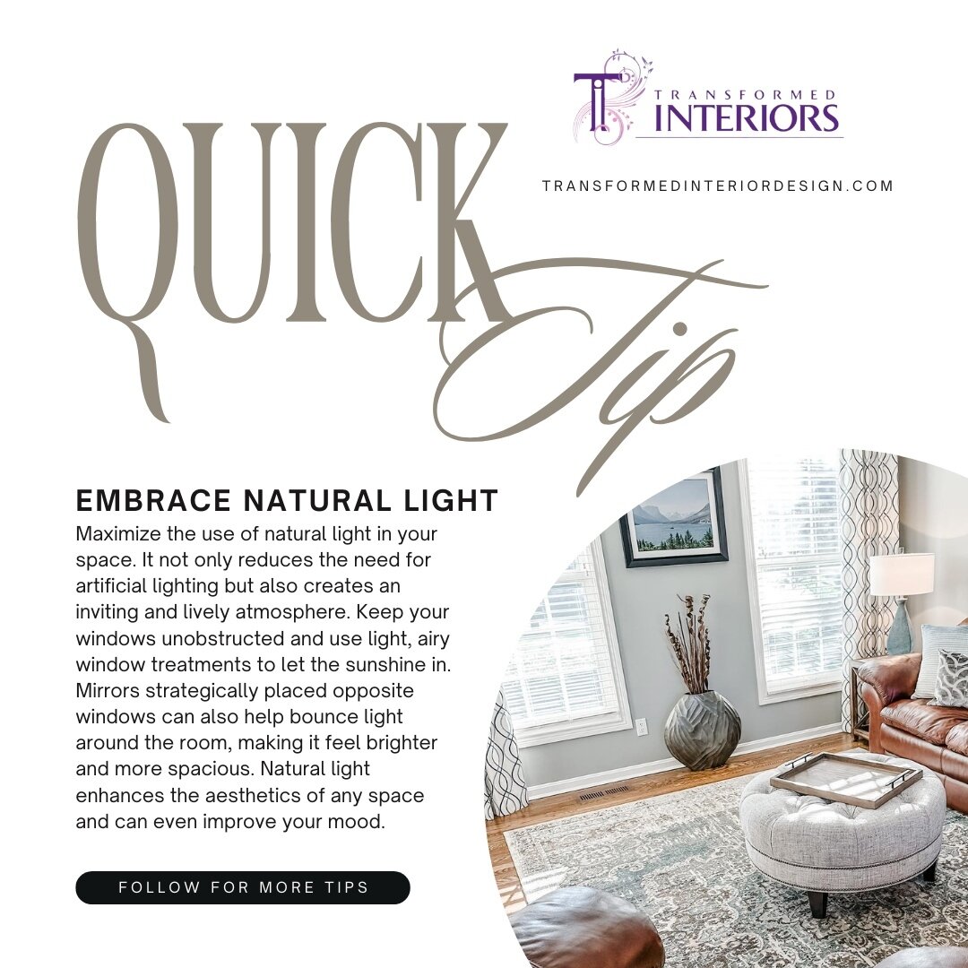 The beauty of natural light goes beyond aesthetics &ndash; it can uplift your mood too!

Follow for more design tips!

Schedule a consultation today! 
🌐 www.transformedinteriordesign.com 
📞 (513) 403-2120 

#transformedinteriors #hometransformation