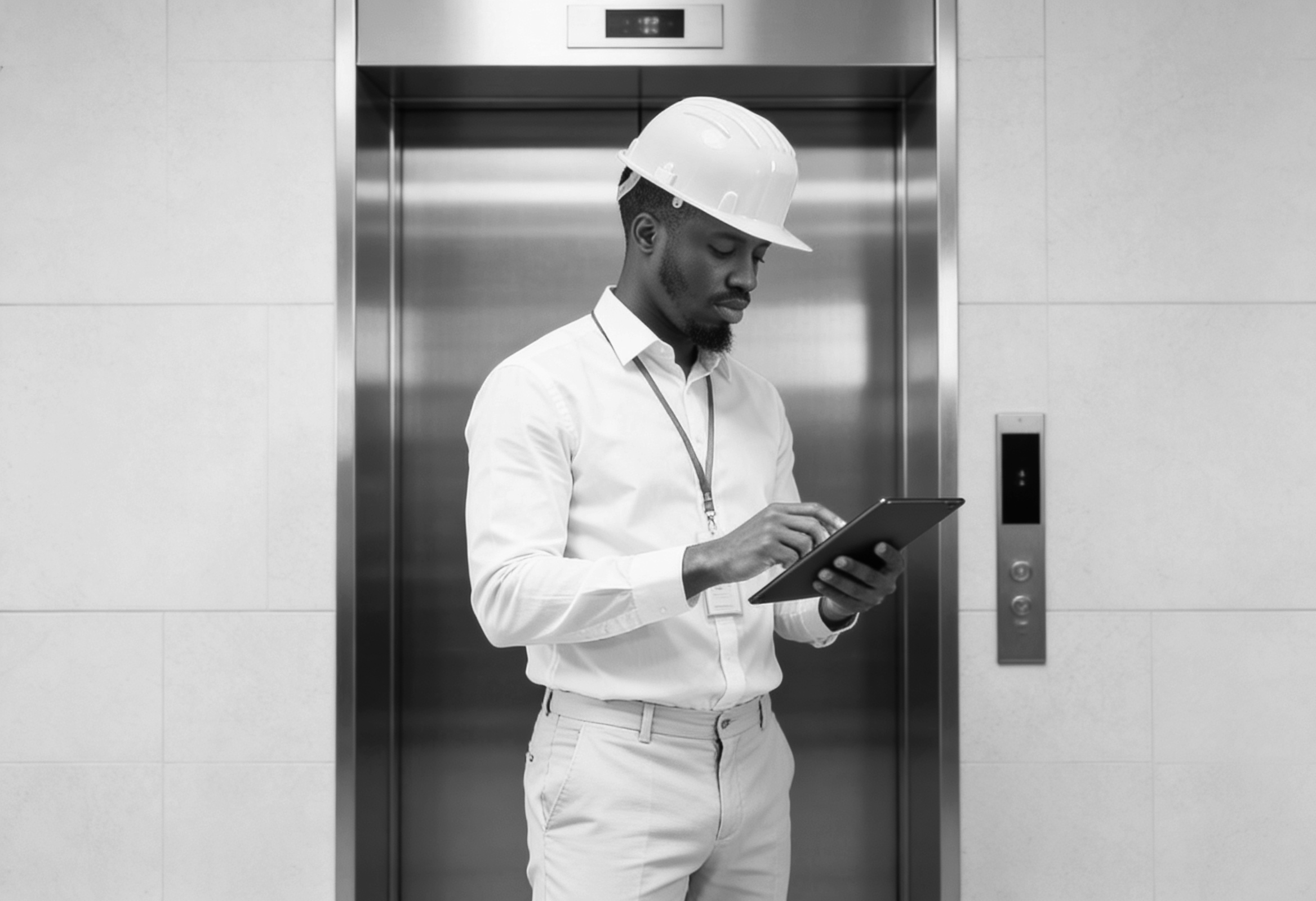 elevator technician creating a report