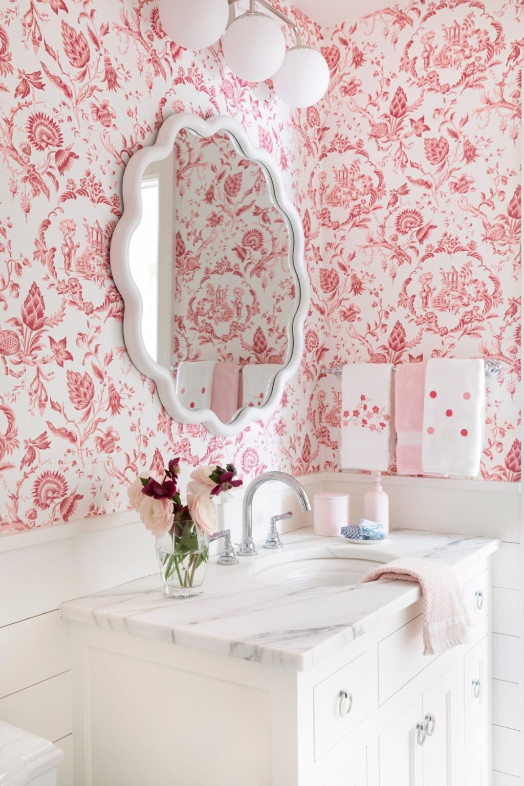 Our Summer House bathroom in magenta