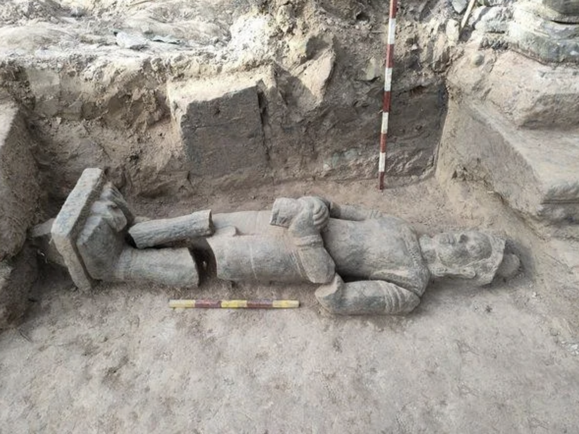 Sandstone Guardian Statue Discovered in Cambodia’s Angkor Archaeological Park!