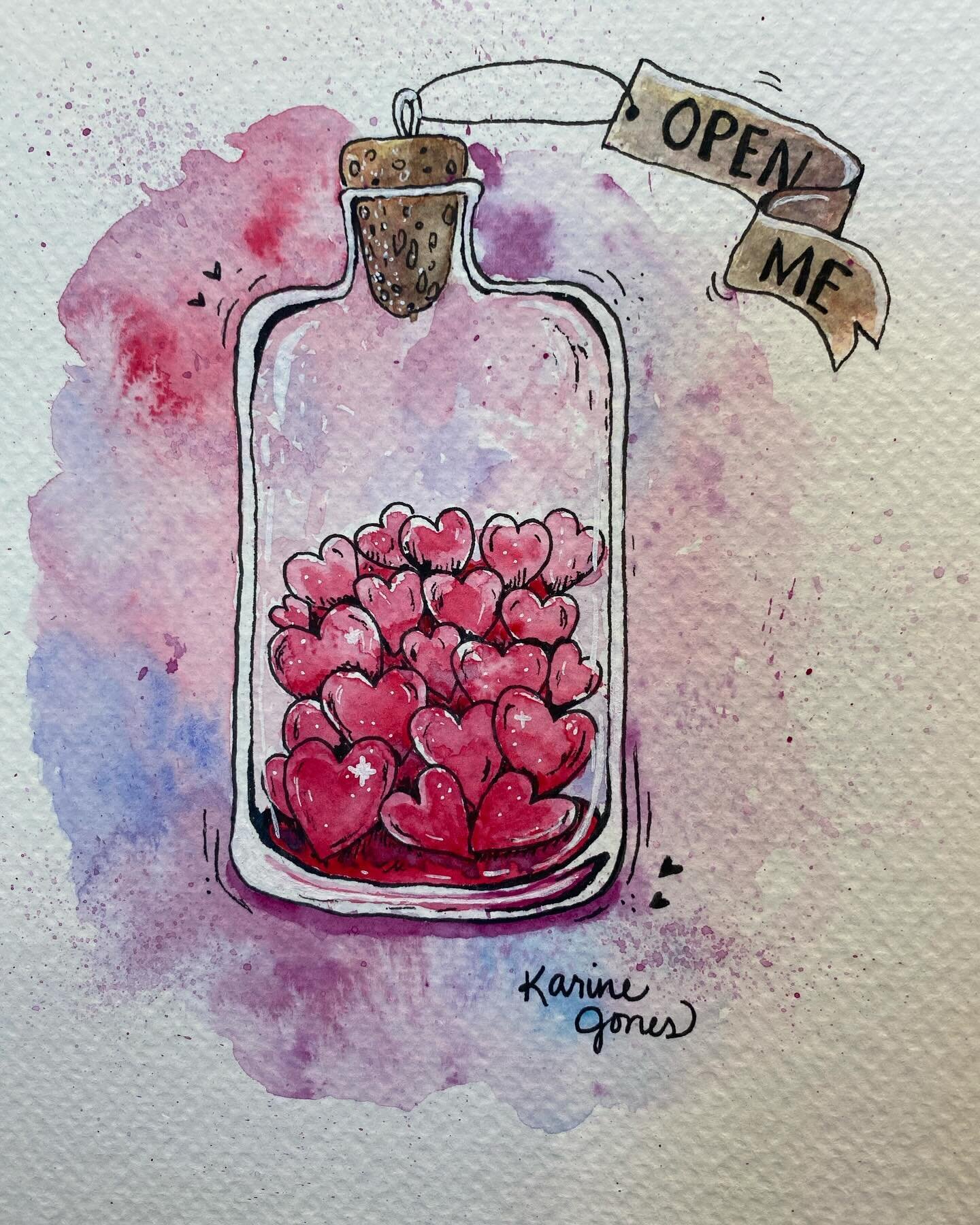 Happy Valentine&rsquo;s Day!!! I hope each and every one of you feels loved today!! 💕

#valentinesday #heartsinajar #heartsinabottle #love #lovepotion #watercolorart #hearts #love