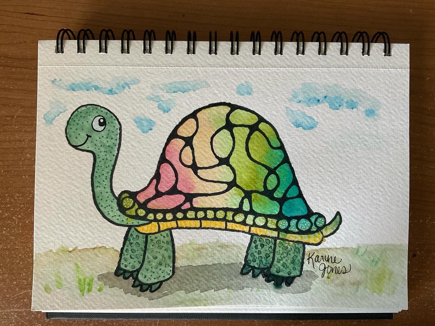 Here is a cute colorful little turtle I made just last night. I was inspired to make this from Andrea Nelson&rsquo;s post! Thanks @andrea.nelson.art 
for a quick and easy tutorial! I love your enthusiasm about making art! 🥰

#rainbowturtle #turtleil