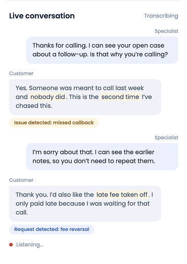 Live conversation transcript