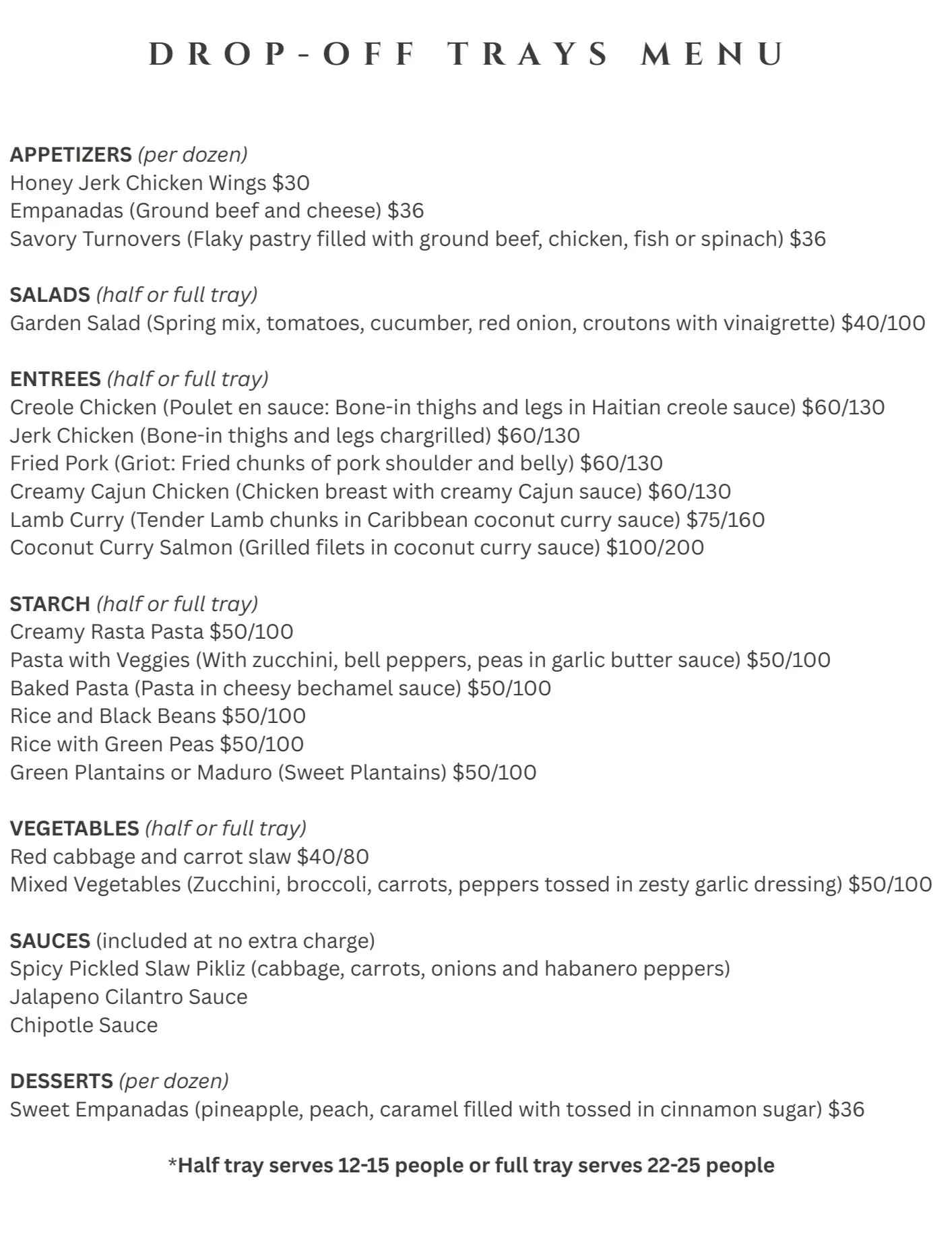 Drop Off Menu Menu — Tropical Fusion Kitchen