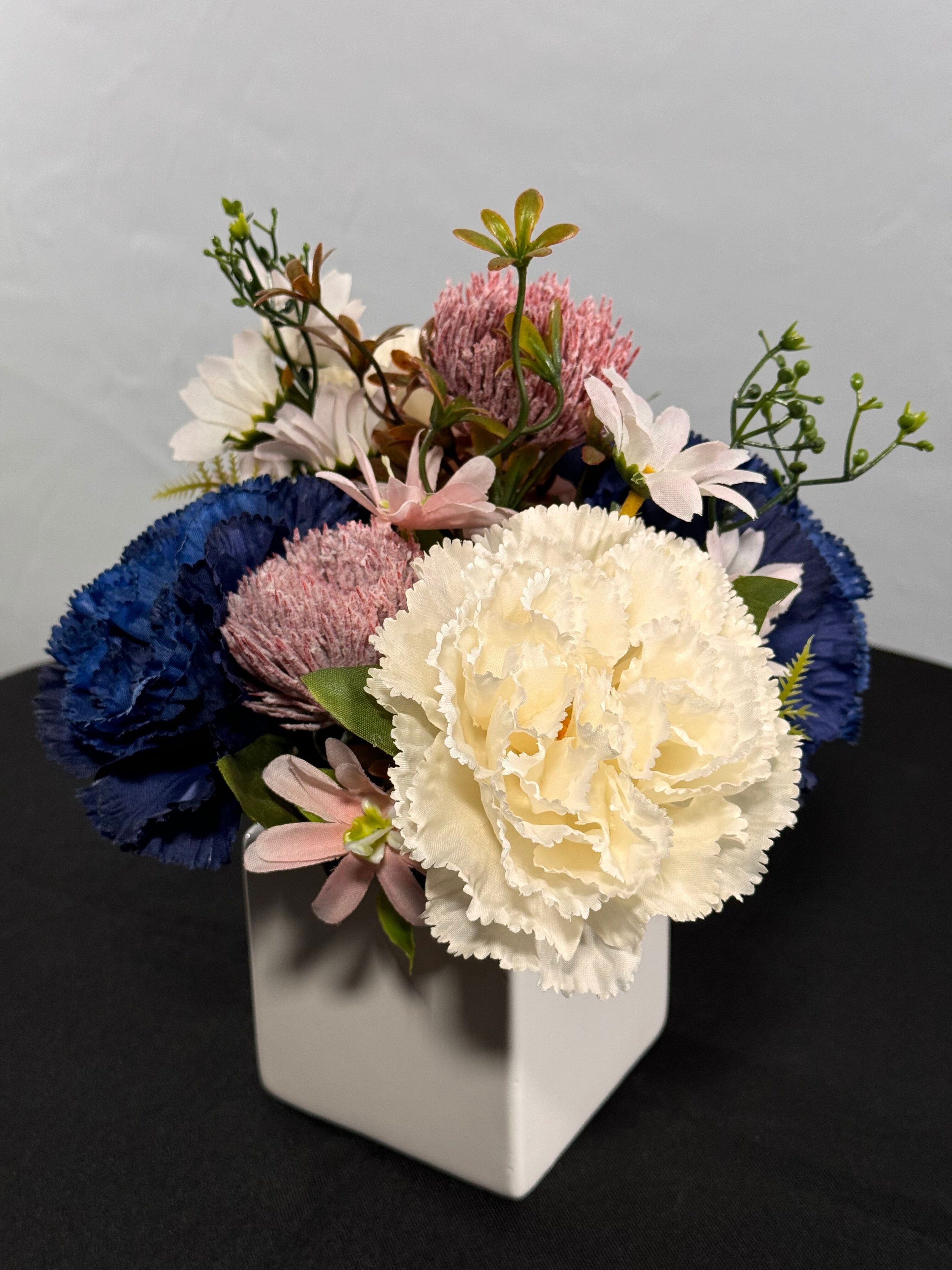 White/Blue Carnations w/ Globe Thistle