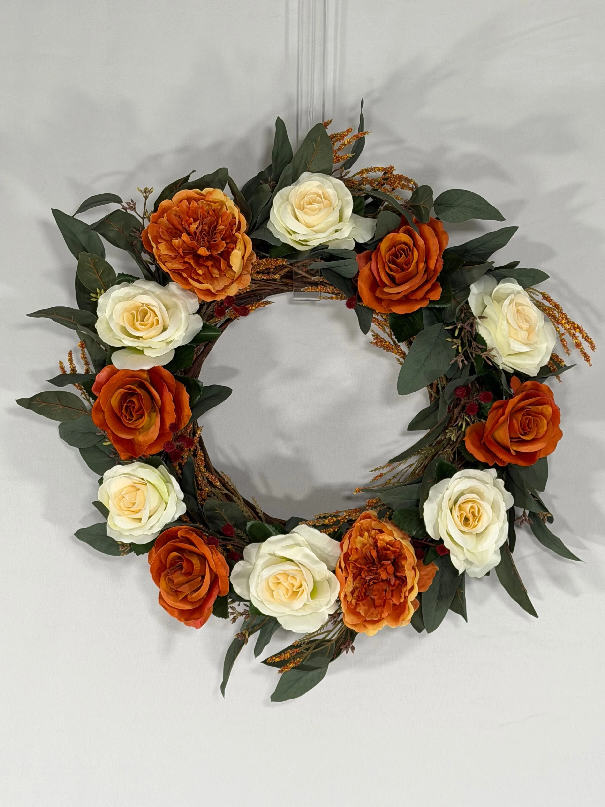 Open Rose Wreath w/ Eucalyptus, Peony, and Boho