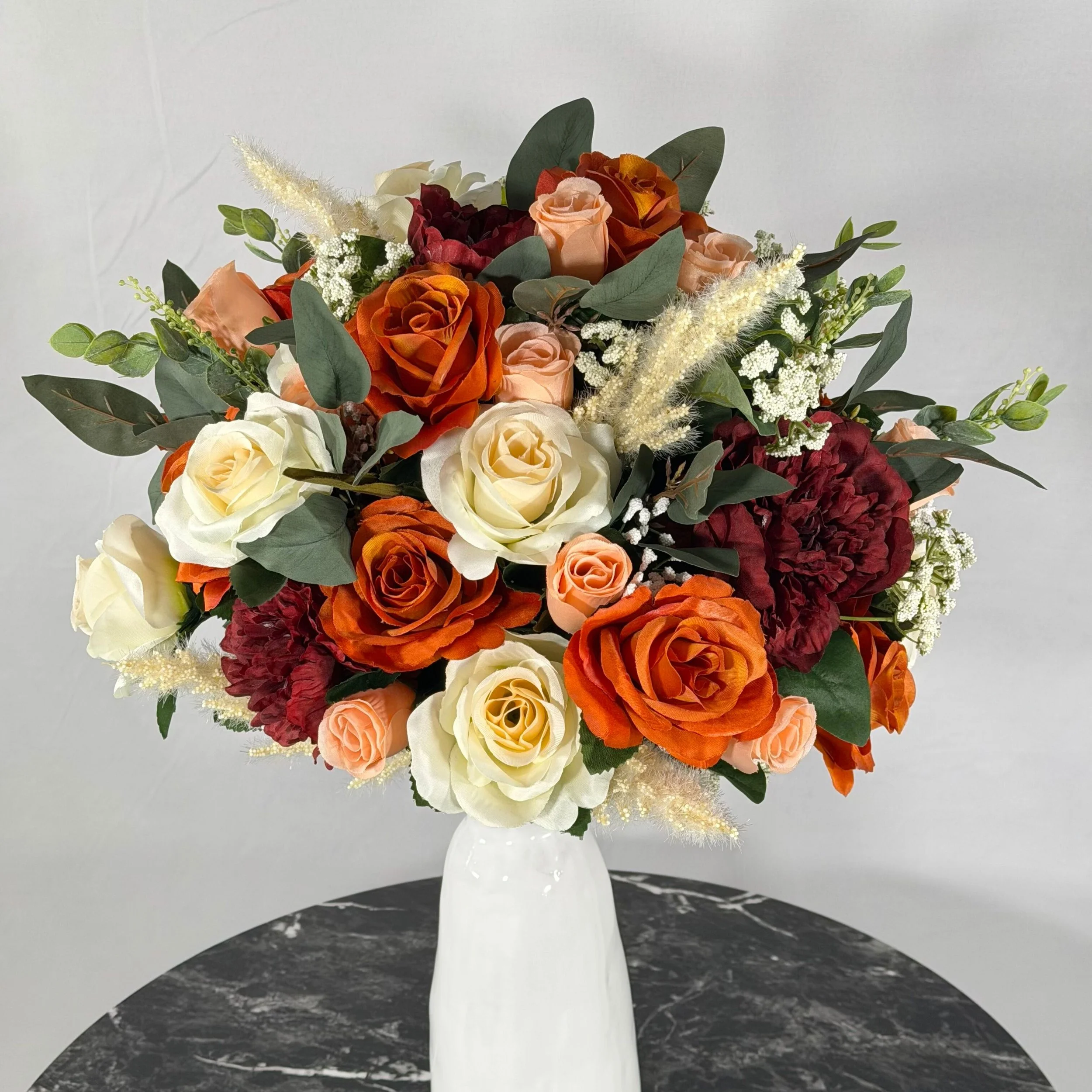 Fall Open Roses & Peony w/ Boho Heather Grass & Baby's Breath