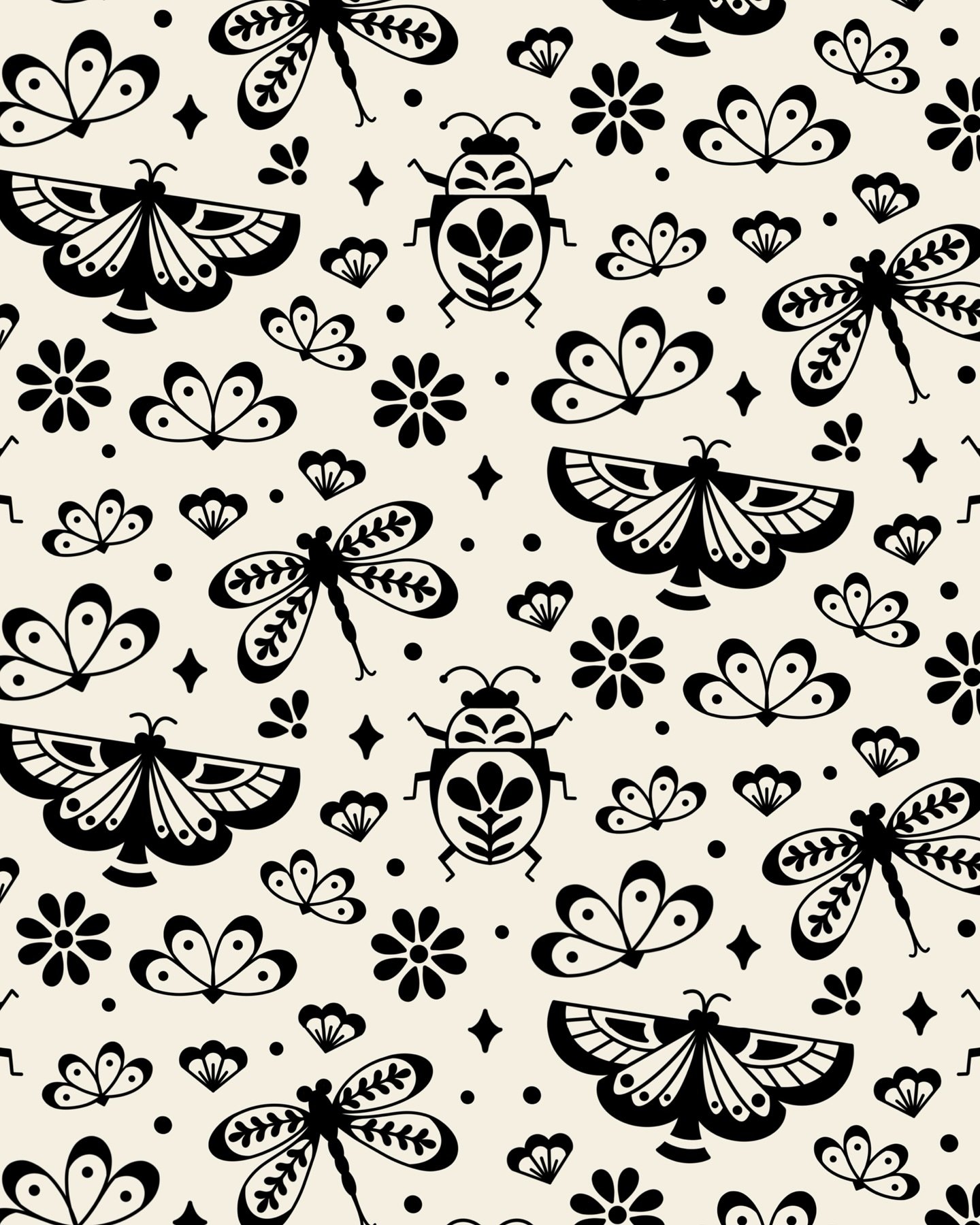 Cute little pattern of creepy crawlies for Bugs and Slugs for #CampCreate2025! 🐞

This pattern was made based on a little bit of art deco, a little bit of Scandinavian folk art, and a minimalist color palette, making it a super cute and versatile pa