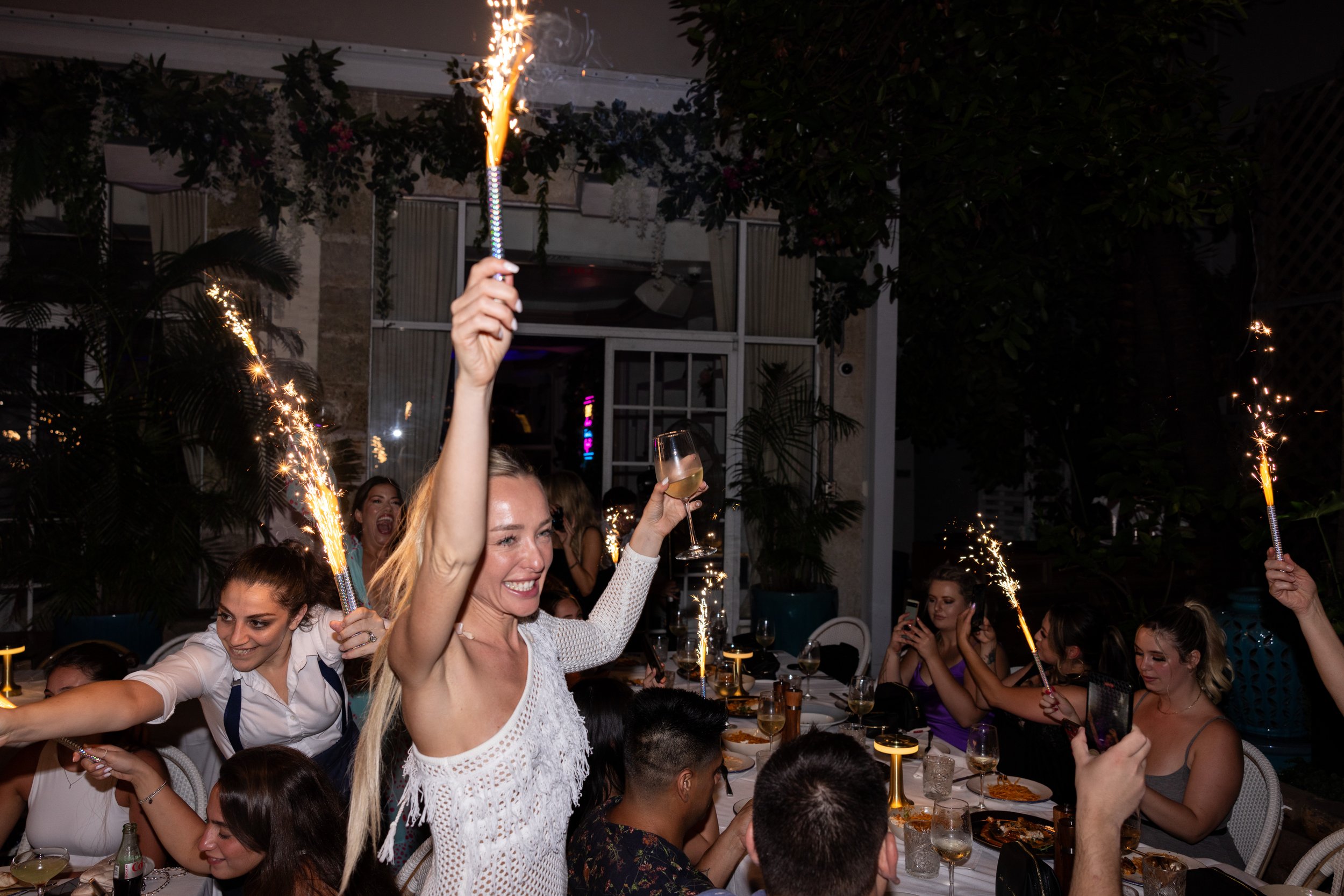 Designer Layli celebrates her afterparty with sparklers 
