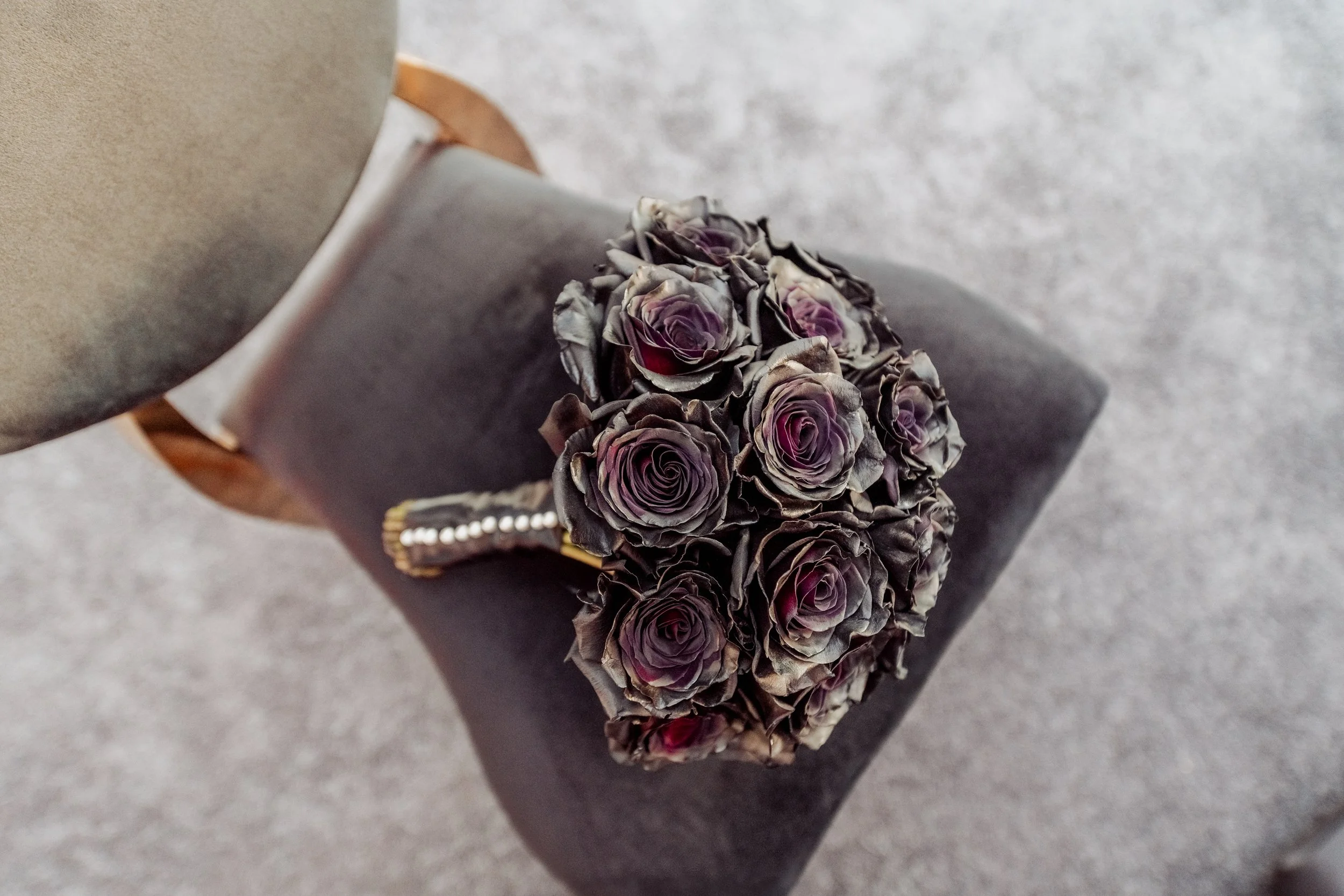 Black rose pave style bridal bouquet for a wedding in West Hollywood