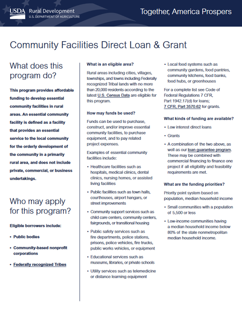 Community Facilities Direct Loan & Grant — Indigenous Economic Development