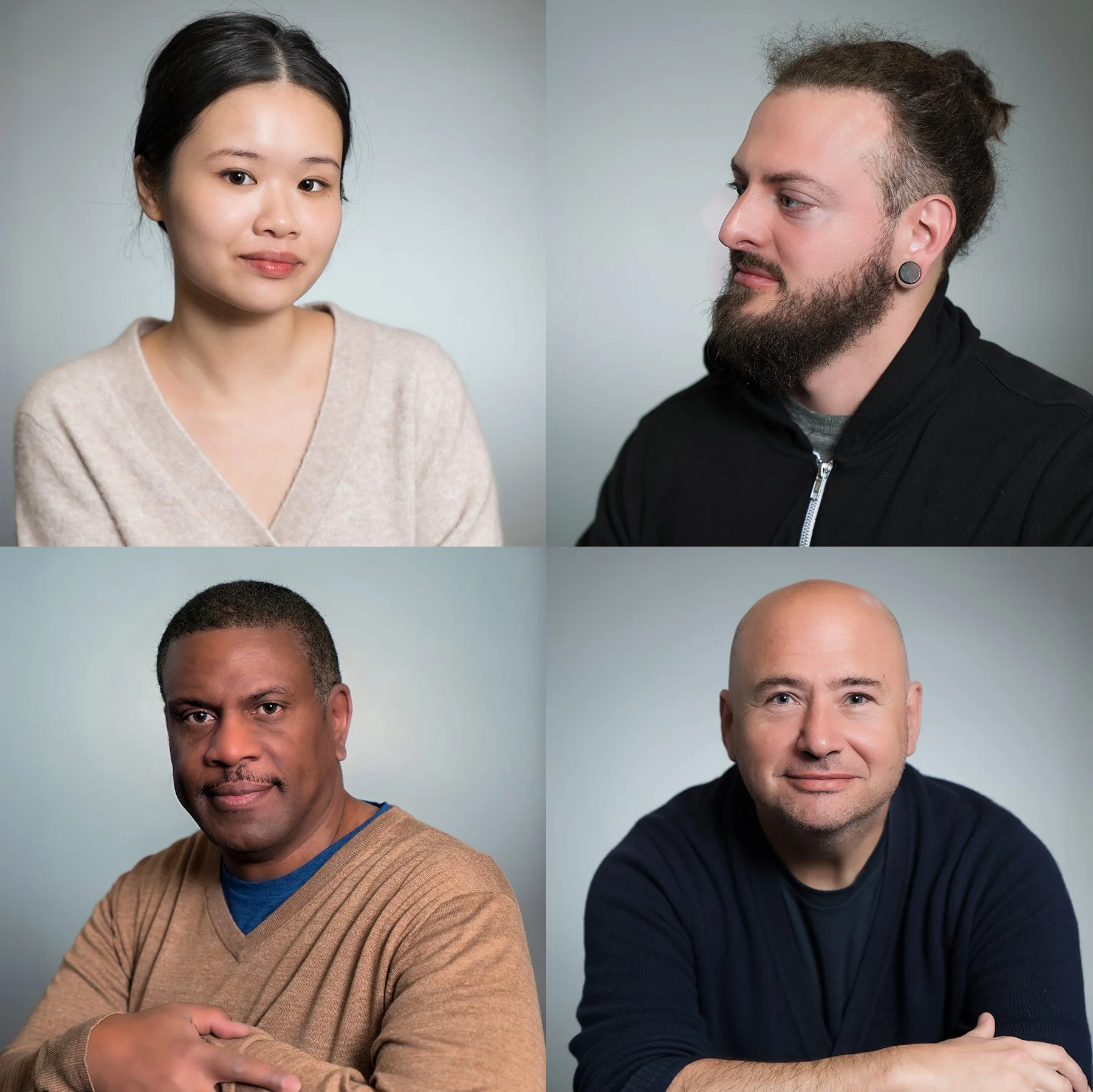 non AI professional headshots taken during 2 hour  photo service on location downtown Chicago  portable photo studio on middle gray backdrop