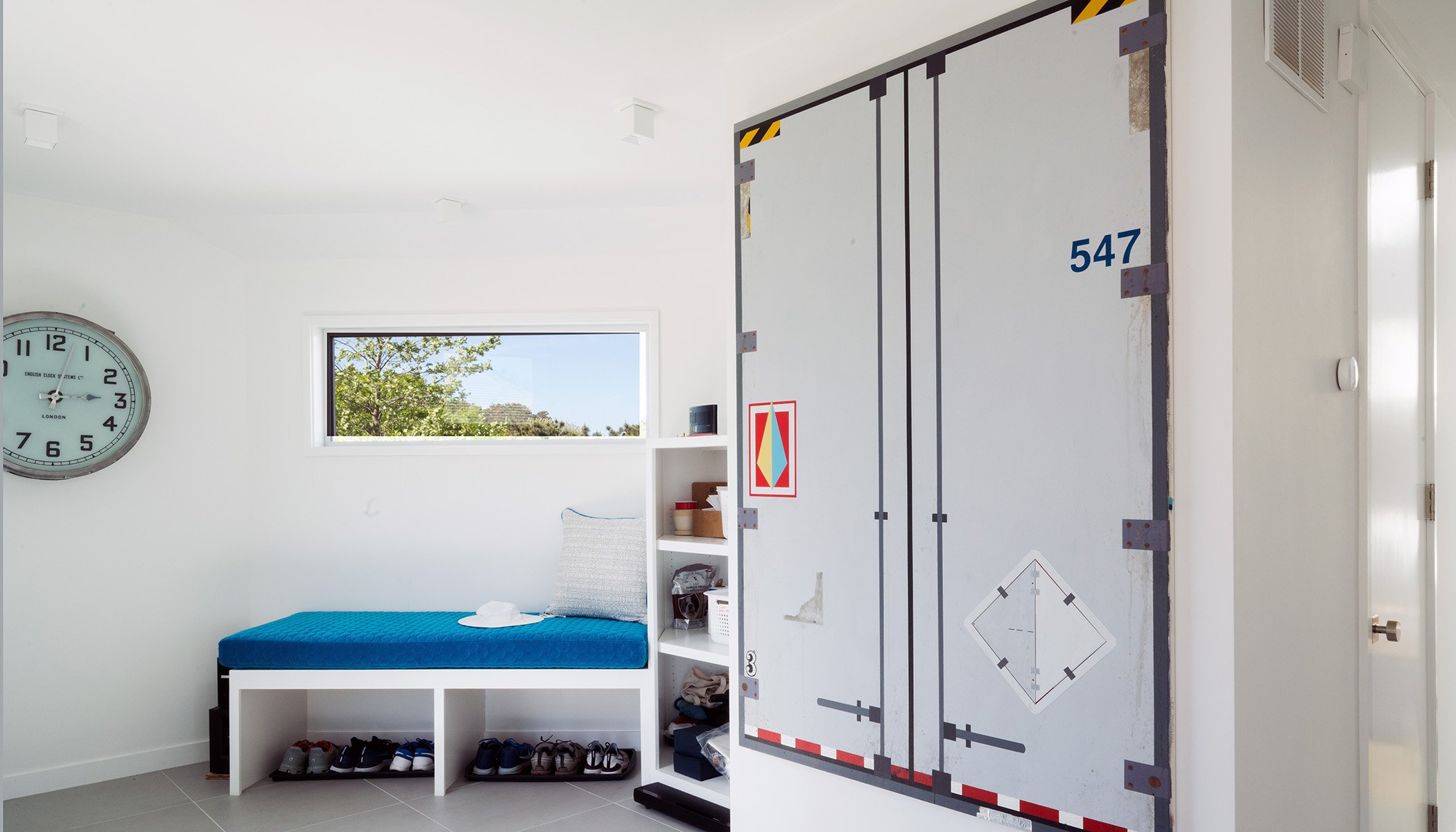 modern colorful mud room entryway professional photograph interior design brochure