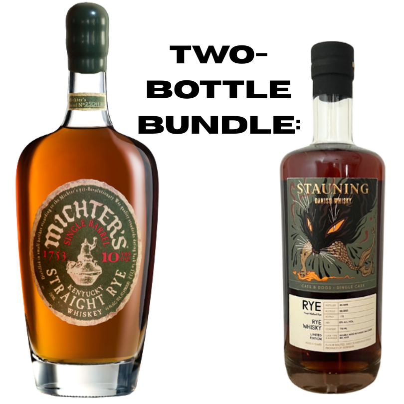 Michters 10yo Single Barrel Rye Two Bottle Bundle Kentucky Straight Bourbon -w- Stauning Rye Single Cask DRINQY Drammers Whisky and Spirits Club Whiskey Gin Rum Agave Mezcal Tequila DRINQY Droplet.png