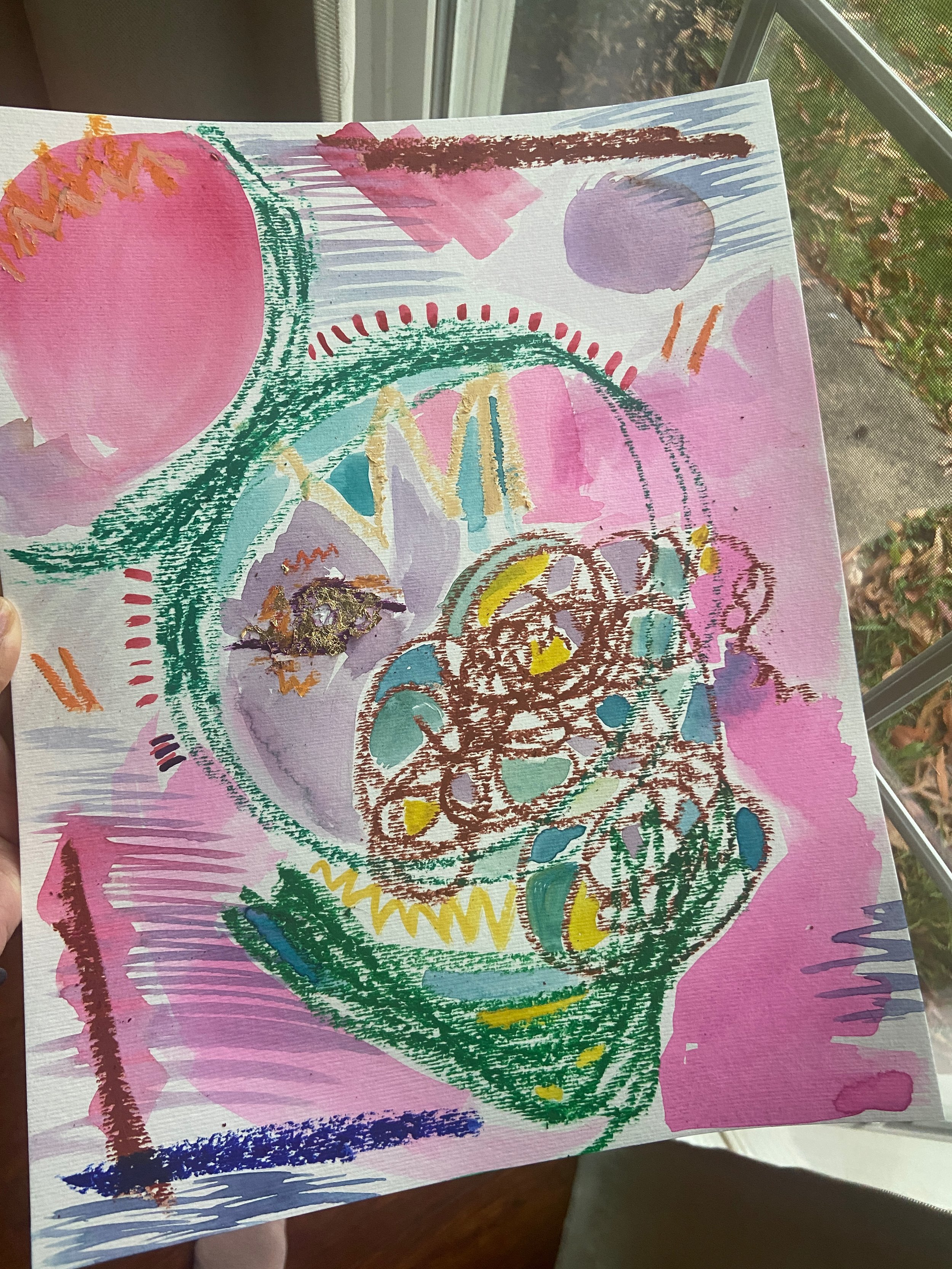 watercolor, oil pastel, gold foil 2024