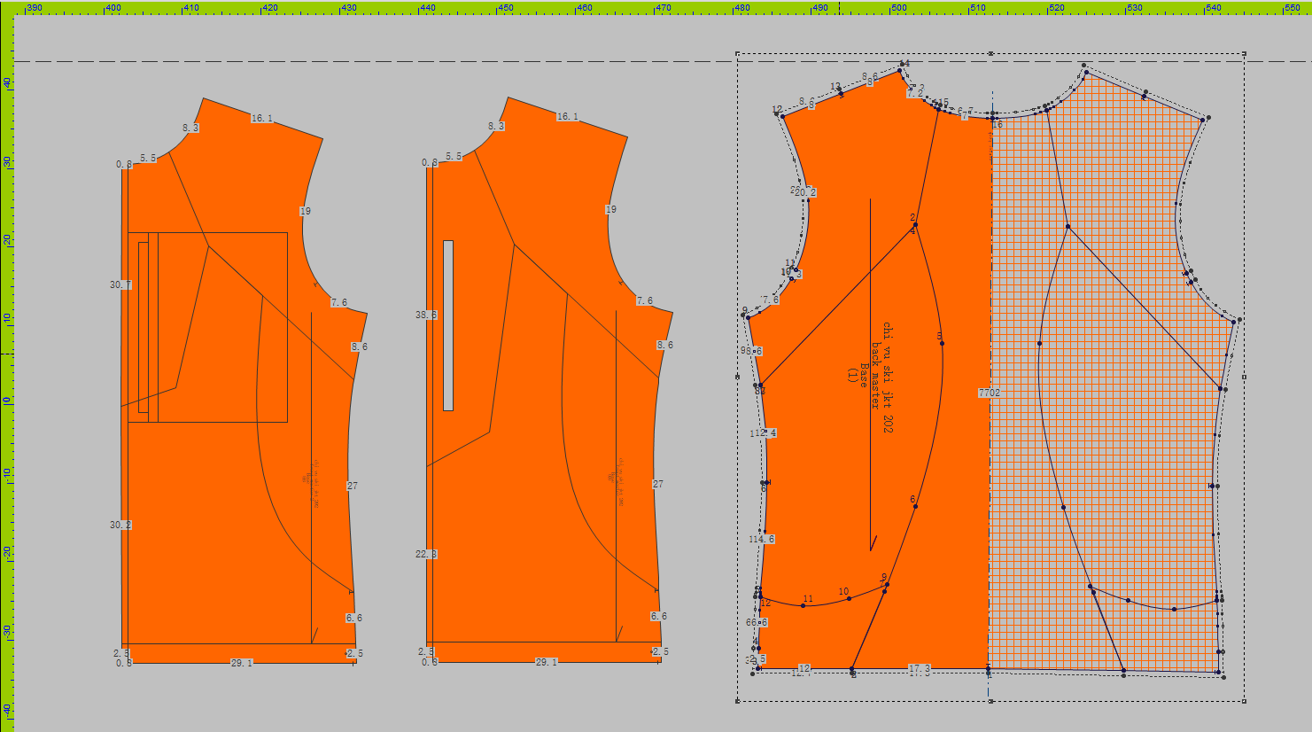 Front and Back master patterns with drafted design lines